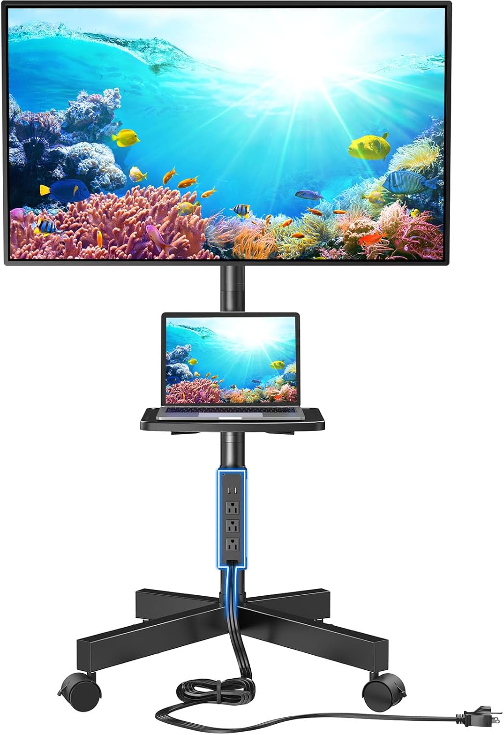 HUANUO Rolling TV Stand with Power Outlet, Mobile TV Stand for 23-60 Inch Flat/C...