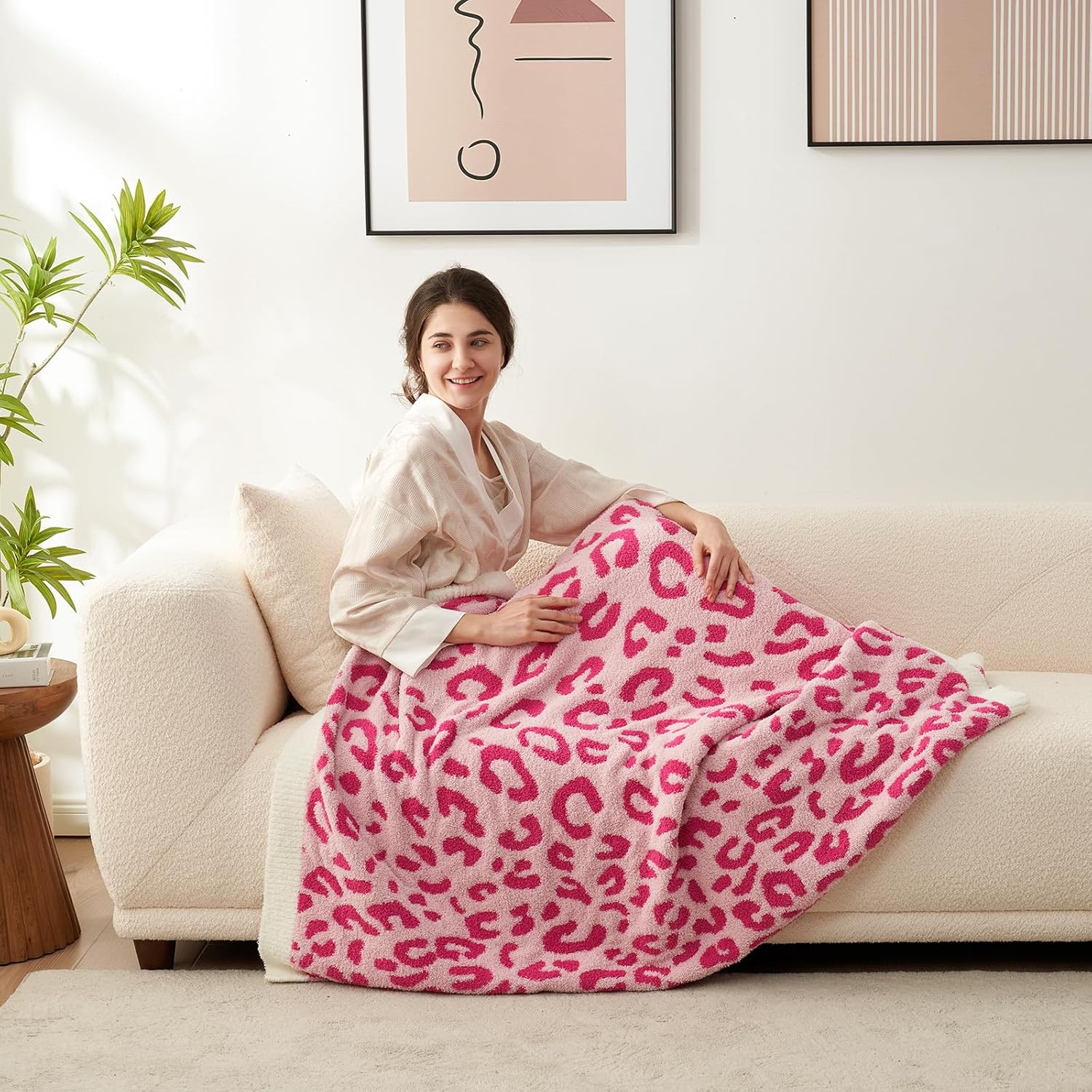Snuggle Sac Hot Pink Leopard Throw Blanket for Couch - Ultra Soft, Warm Plush Bl...