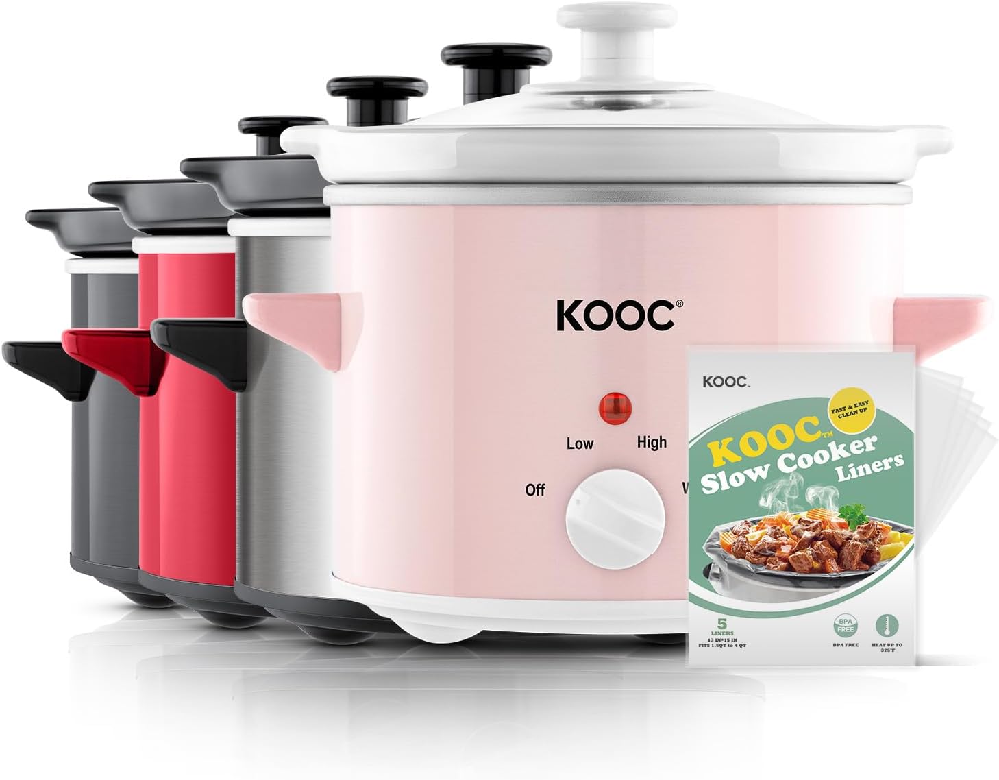 KOOC Small Slow Cooker, 2-Quart, Free Liners Included for Easy Clean-up, Upgrade...