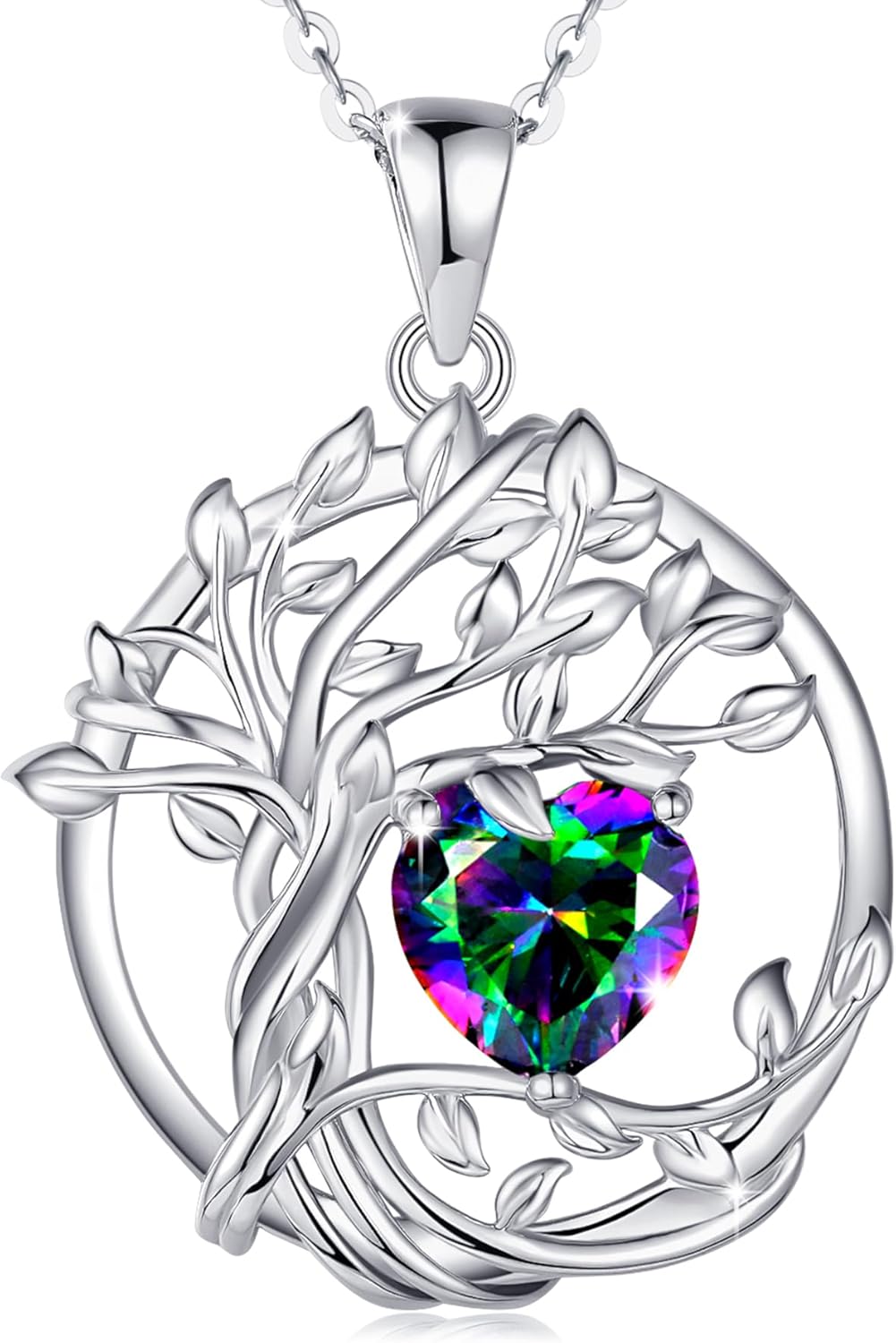 FANCIME Tree of life Birthstone necklace Sterling Silver Pendant Birthstone Neck...