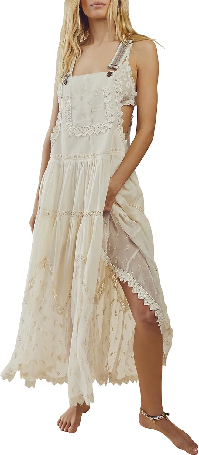 Gacaky Summer Dress for Women Casual Floral Embroidered Bohemian Dress Adjustabl...