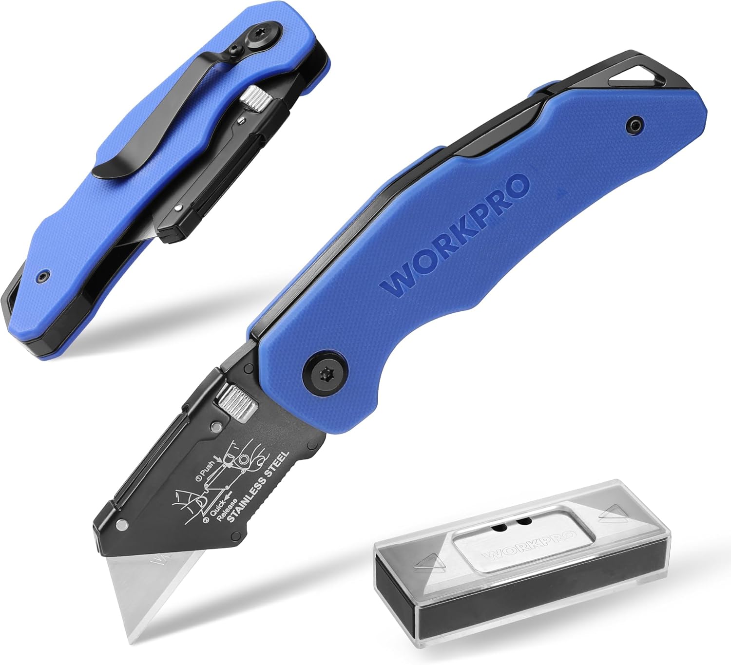 WORKPRO Folding Utility Knife G10 Handle with Stainless Steel Head, Quick-change...
