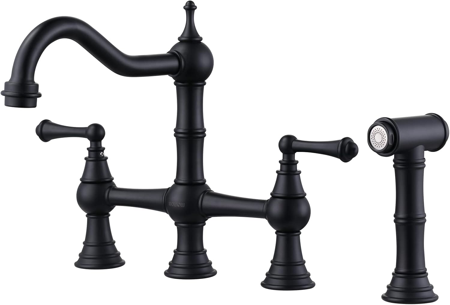 WOWOW Black Kitchen Faucet with Side Sprayer, 4 Hole Brass Kitchen Faucets for S...