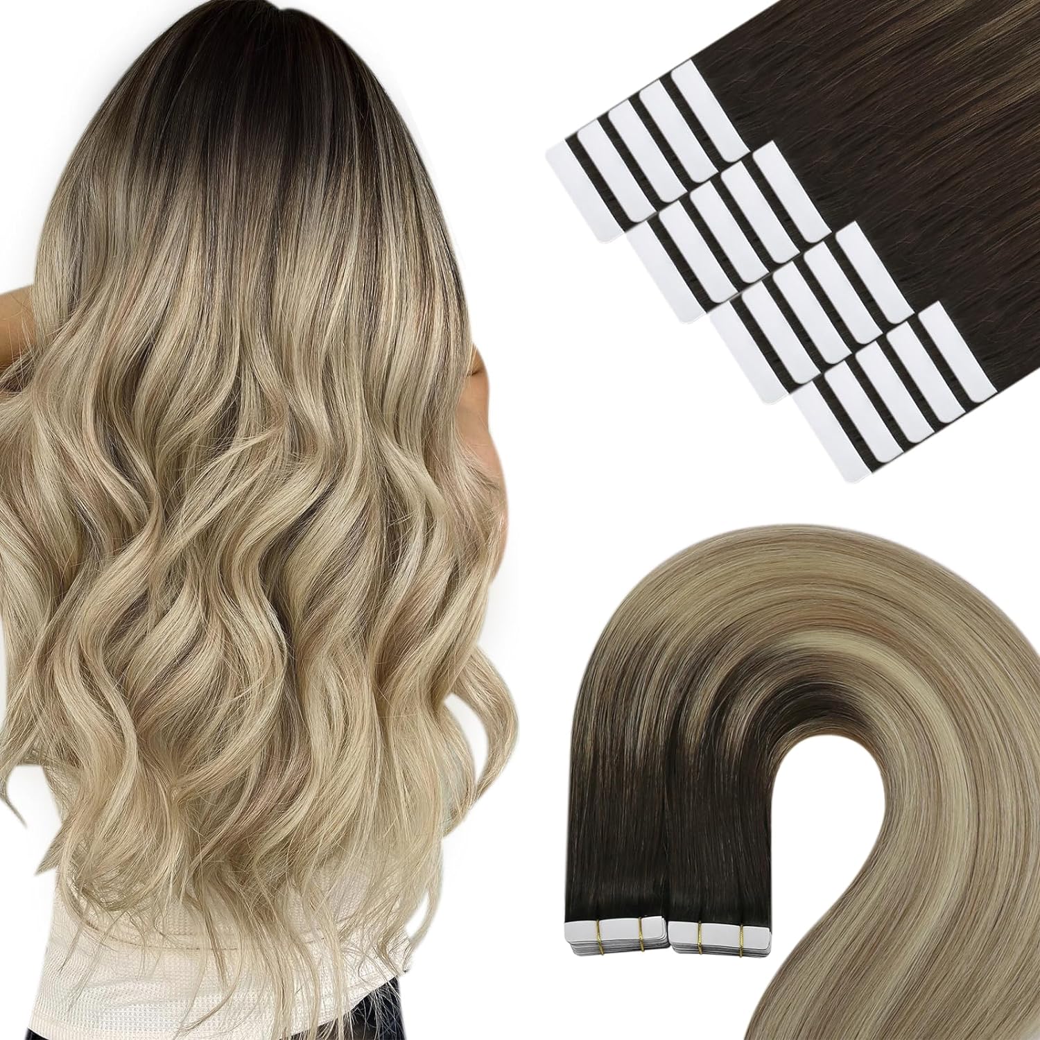 YoungSee Tape Hair Extensions Ombre Seamless Invisible Tape in Hair Extensions R...