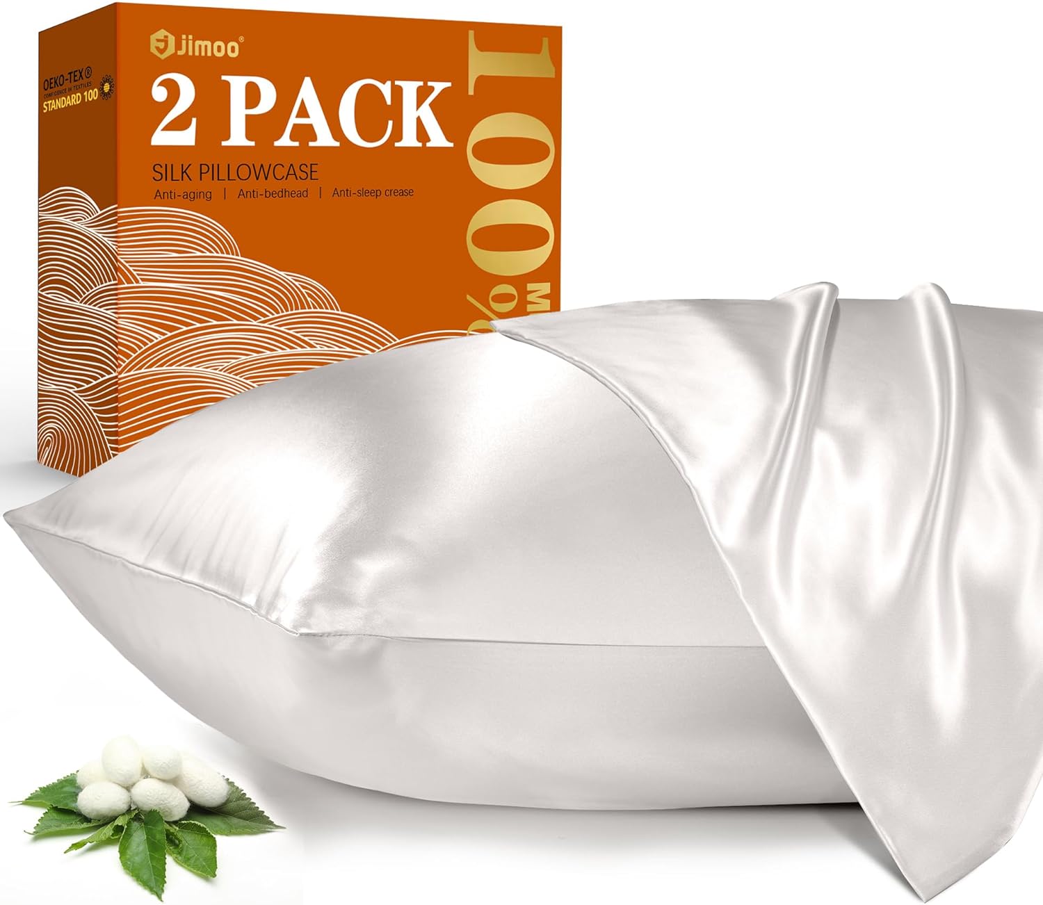 2 Pack 100% Mulberry Silk Pillowcase for Hair and Skin, 22 Momme Natural Silk Pi...