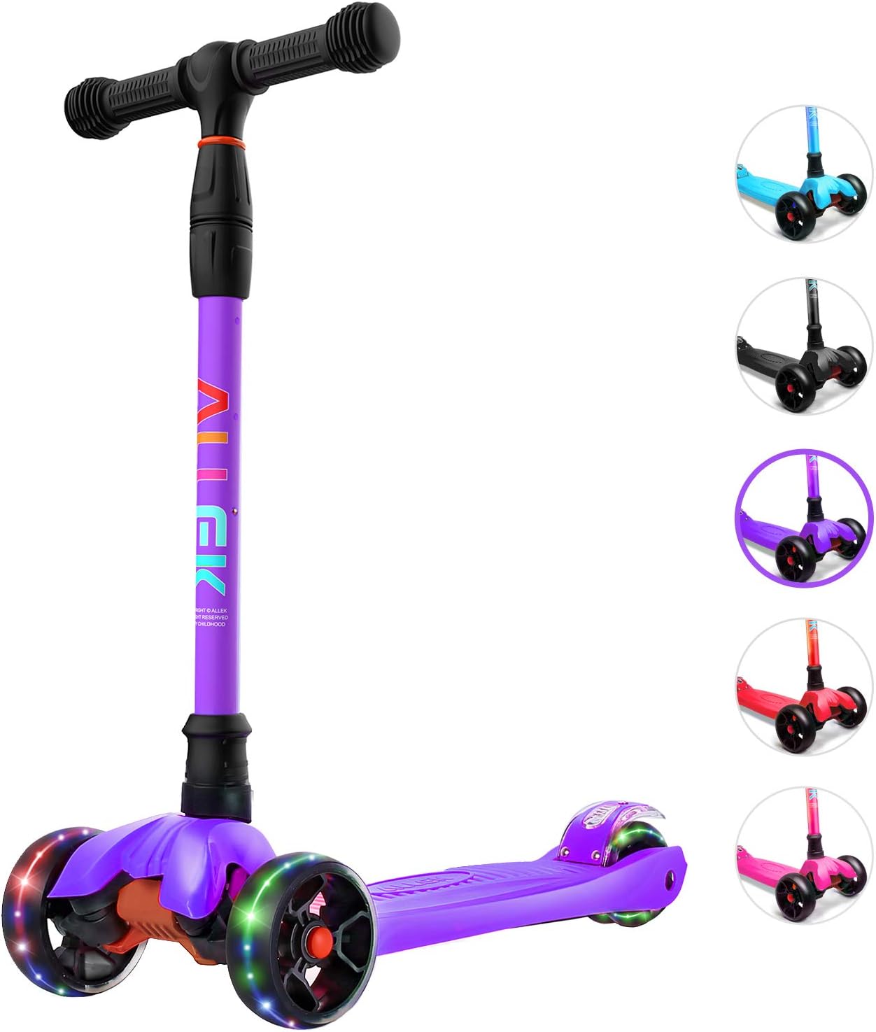 Allek Kick Scooter B02, Lean 'N Glide Scooter with Extra Wide PU Light-Up Wheels...
