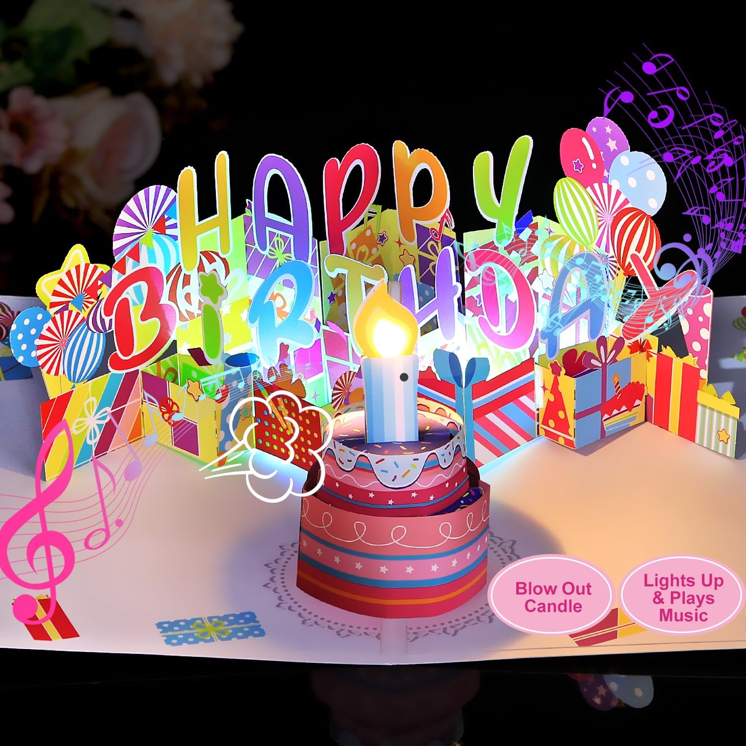 Yinqing Birthday Gift Cards, Light and Music Happy Birthday Card, 3D Pop Up Birt...