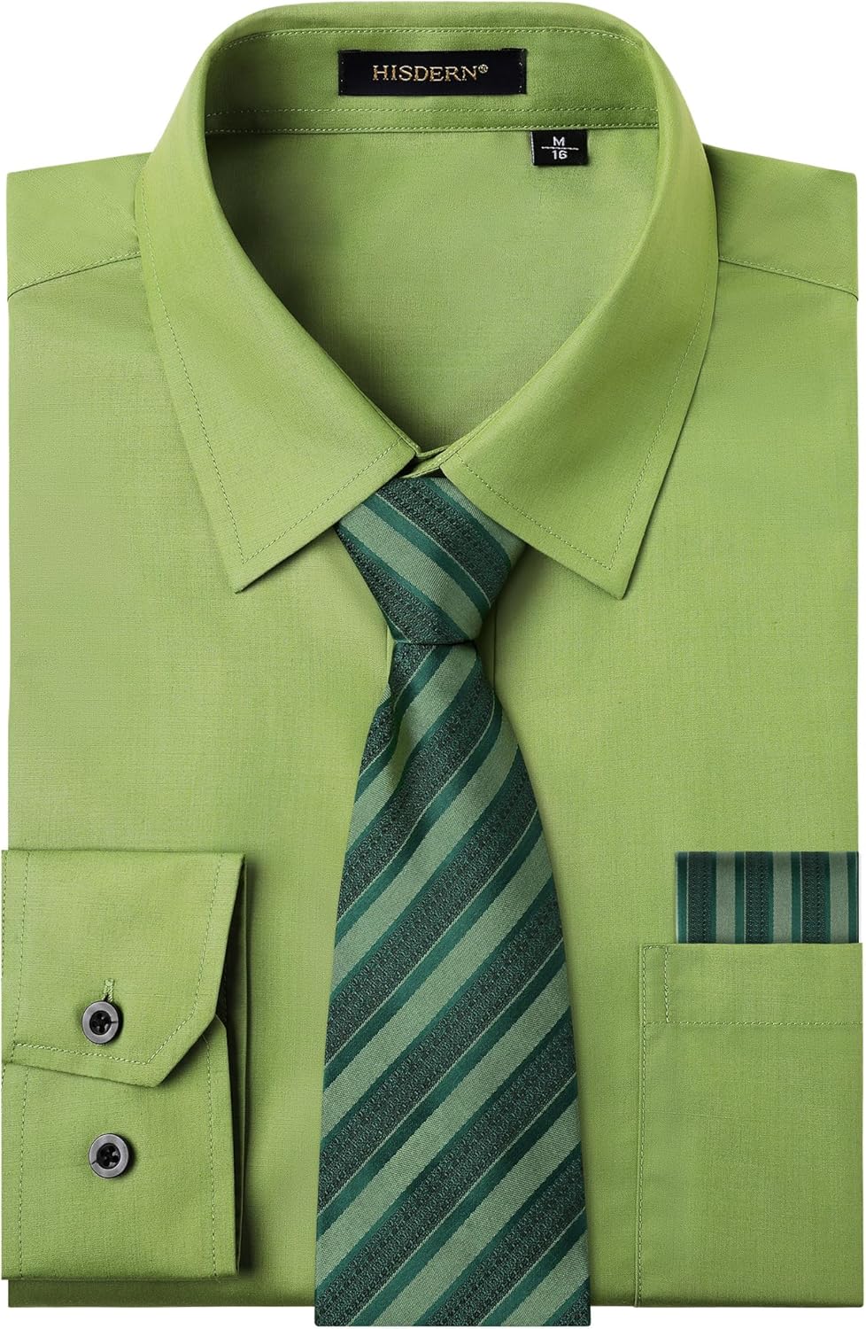 Men's Solid Long Sleeve Dress Shirt with Matching Tie and Handkerchief Set Class...
