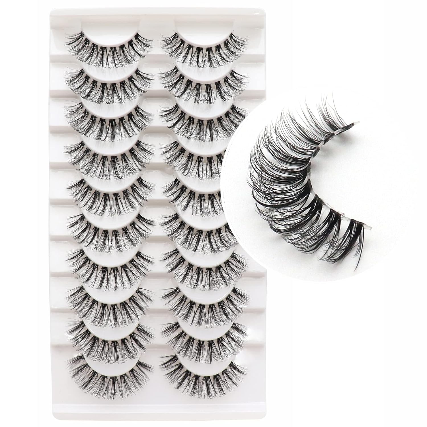 Veleasha Russian Strip Lashes with Clear Band Looks Like Eyelash Extensions D Cu...