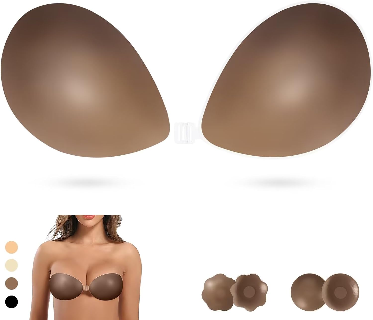 Sticky Strapless Bra, Invisible Push Up Adhesive Bra,Backless Silicone Bras Wash...