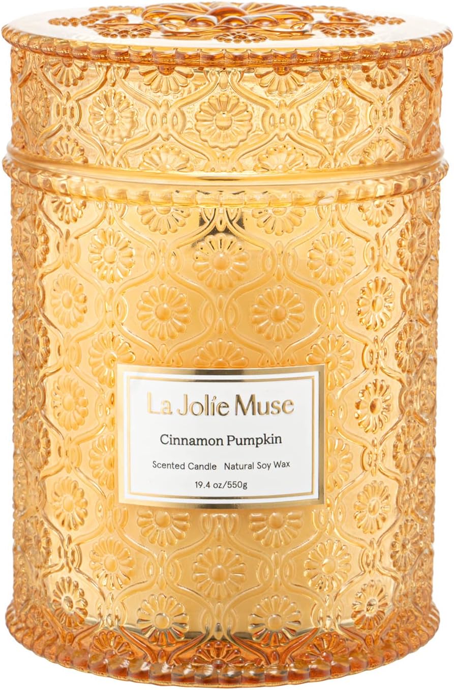 LA JOLIE MUSE Pumpkin Cinnamon Candle, Fall Candles for Home Scented, Natural So...