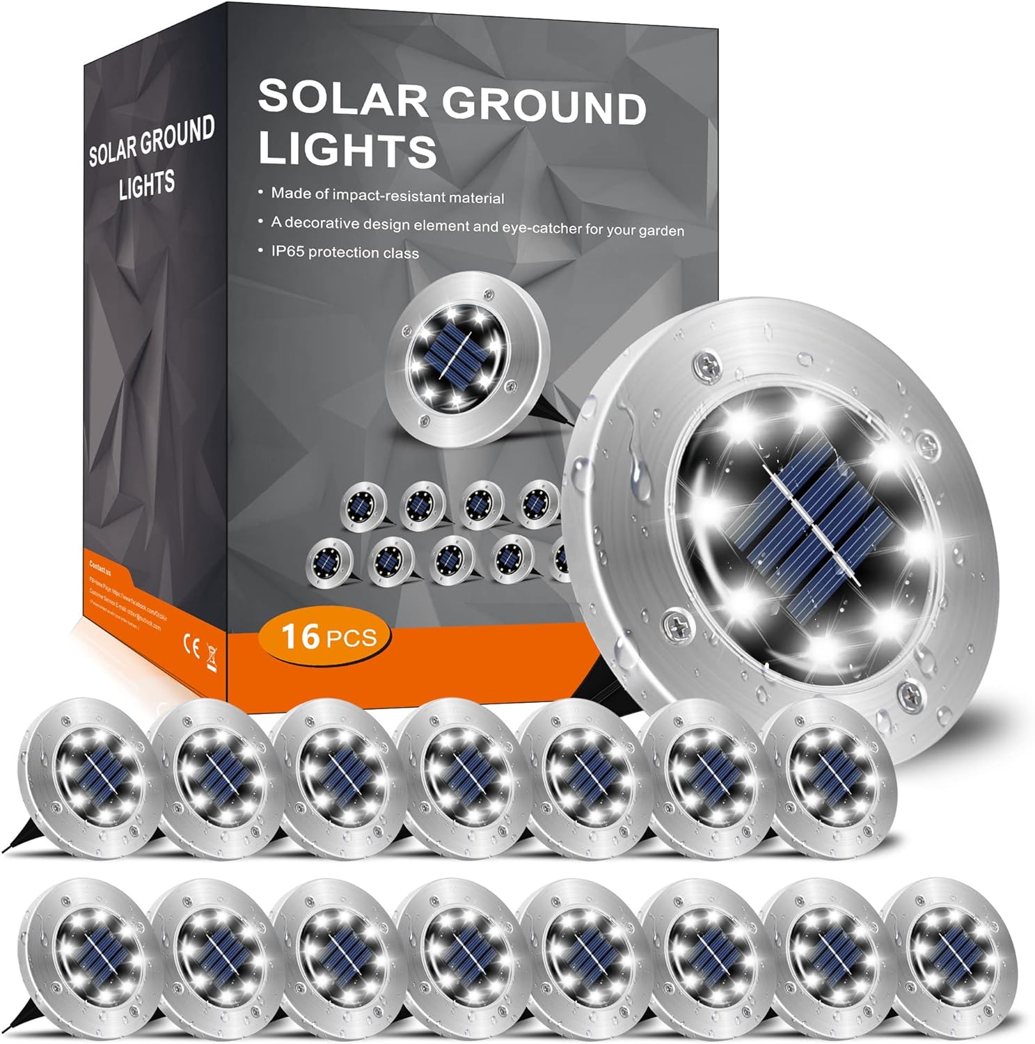 INCX Solar Ground Lights, 16 Packs 8 LED Garden Solar Powered Disk Lights Waterp...