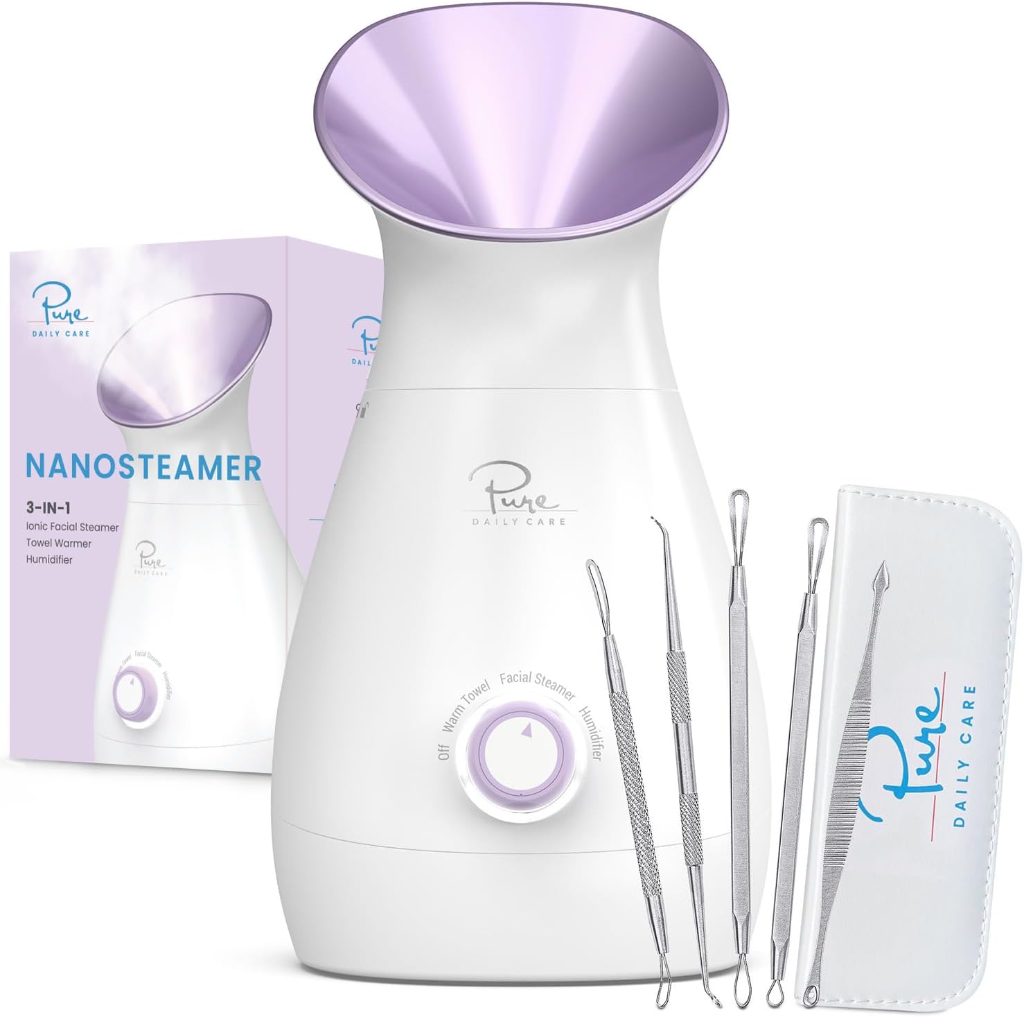 NanoSteamer Large 3-in-1 Nano Ionic Facial Steamer with Precise Temp Control - H...