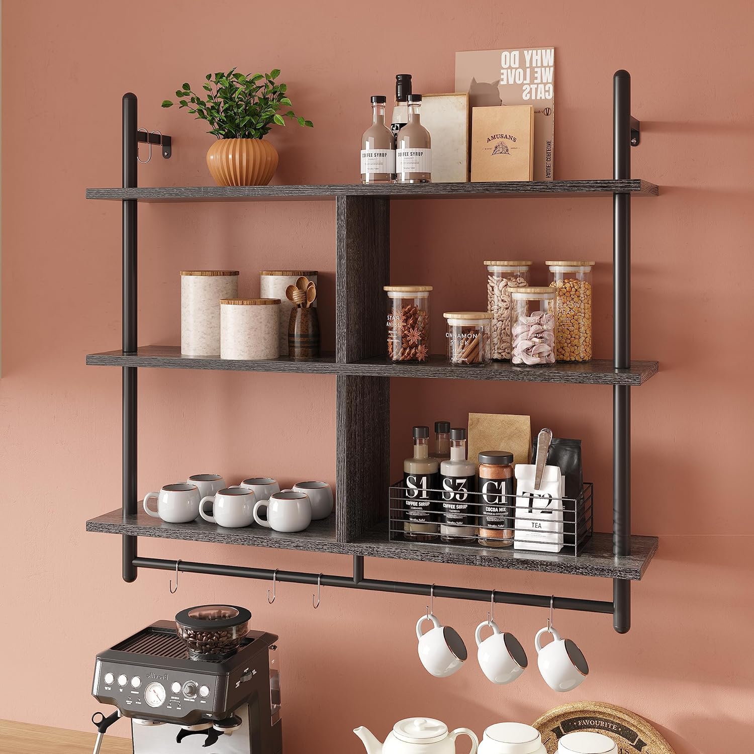 Bestier Kitchen Shelves Wall Mounted Floating Pipe...