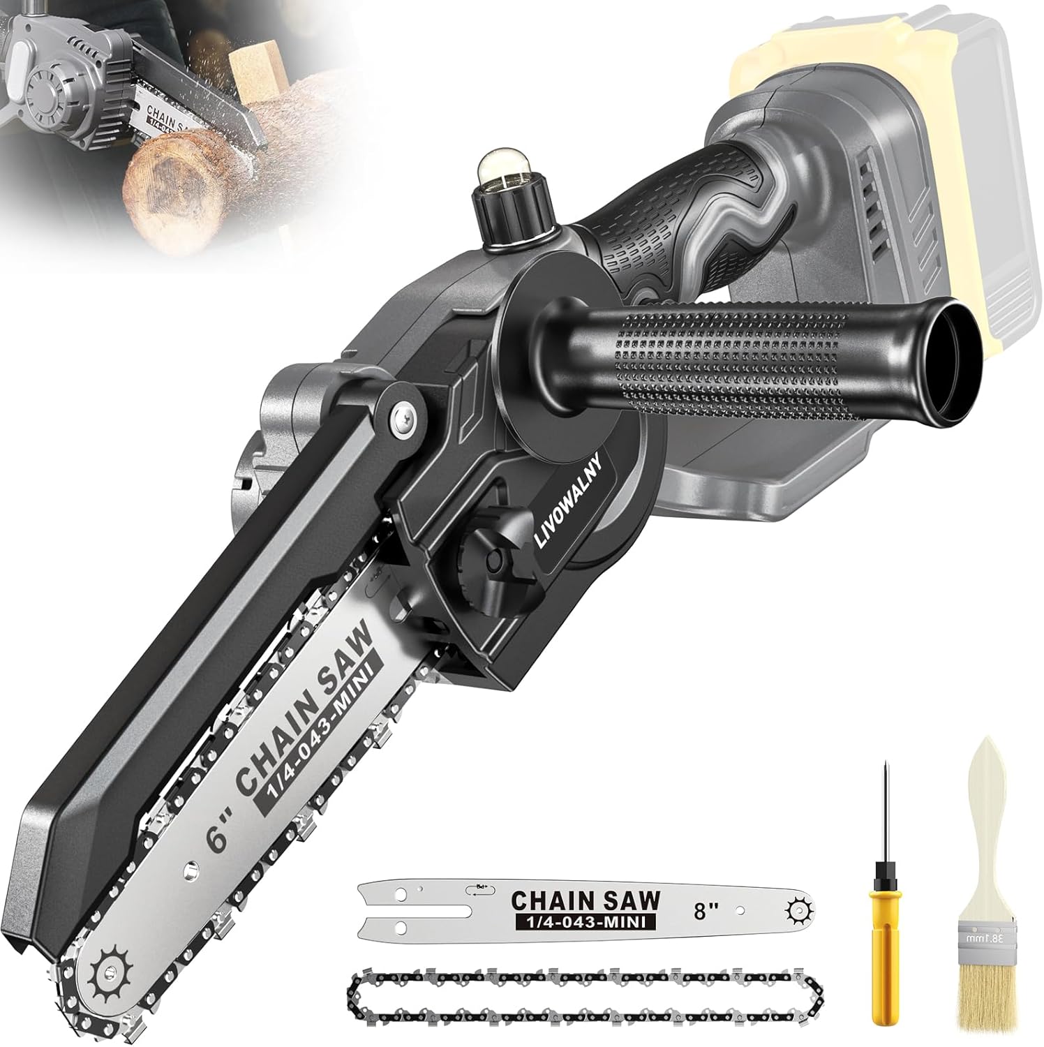 Mini chainsaw fit for DeWalt 20V battery: 6" 8inch 2-in-1 cordless electric chai...