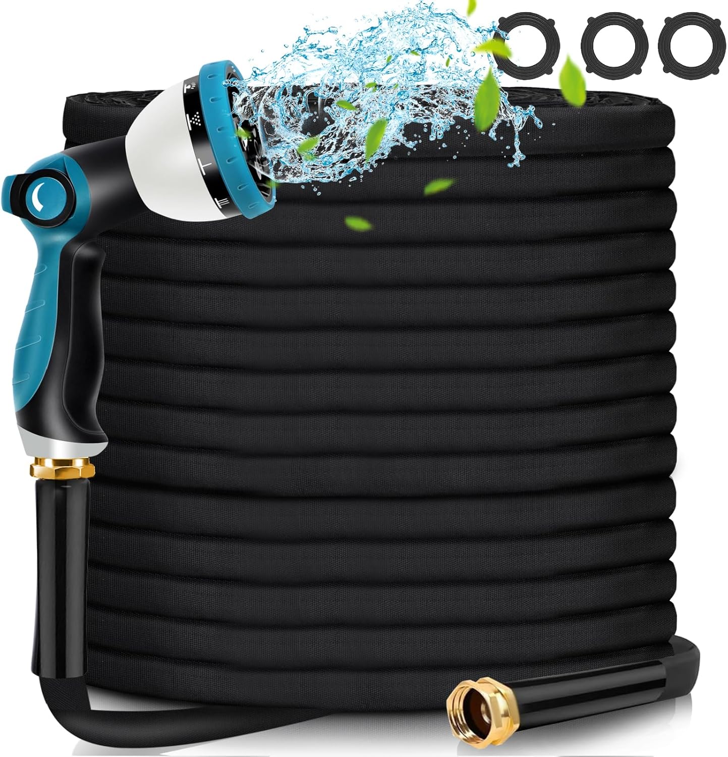Garden Hose 50ft - Water Hose 50ft with 10 Function Hose Nozzle, Lightweight, Ki...