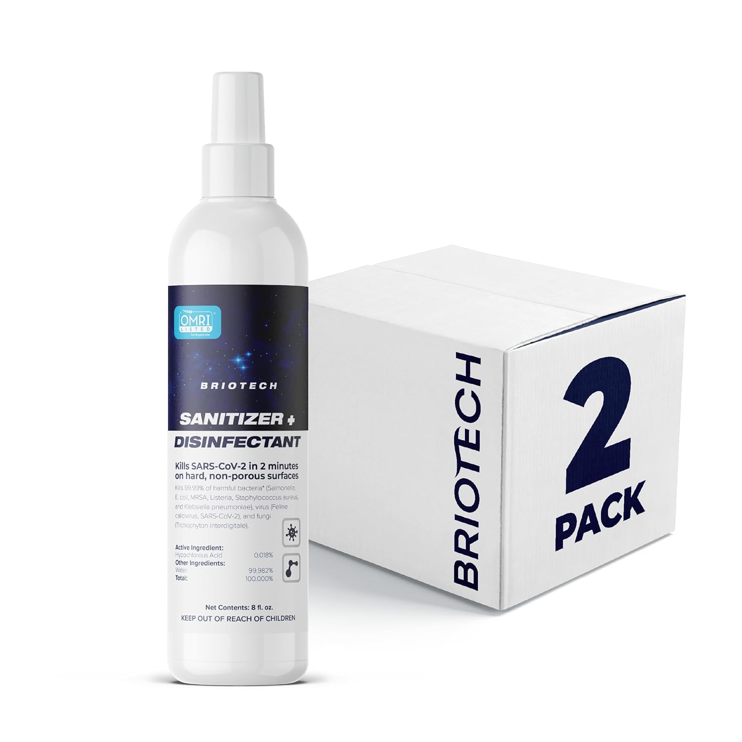 BRIOTECH Sanitizer + Disinfectant, Kills 99.99% of Viruses & Bacteria, HOCl Hypo...