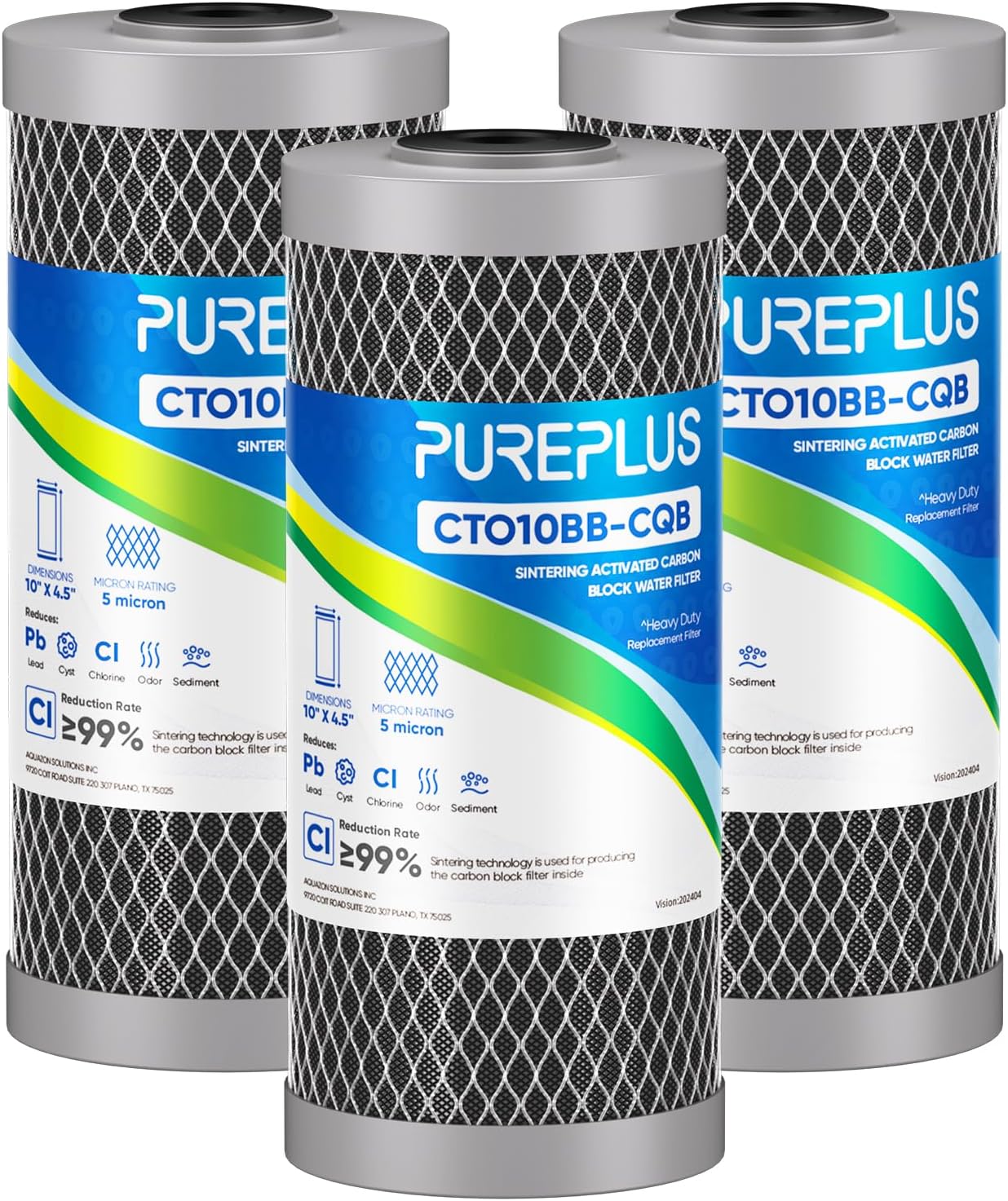 PUREPLUS 5 Micron 10" x 4.5" Whole House Lead Removal Water Filter, Enhanced Coc...