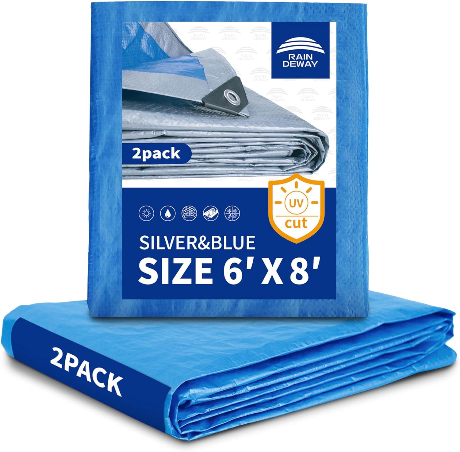 Tarps 6x8 Feet (Pack of 2) - 5.5 Mil, Multipurpose Waterproof Poly Tarp Cover wi...