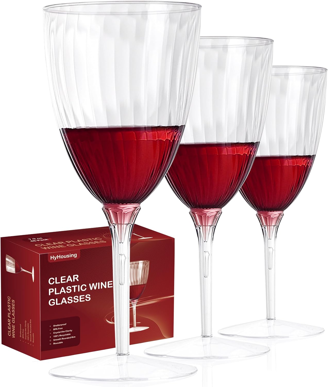 7.9 Oz Clear Plastic Wine Glasses 16 Pack, Hard Disposable Plastic Drink Glasses...