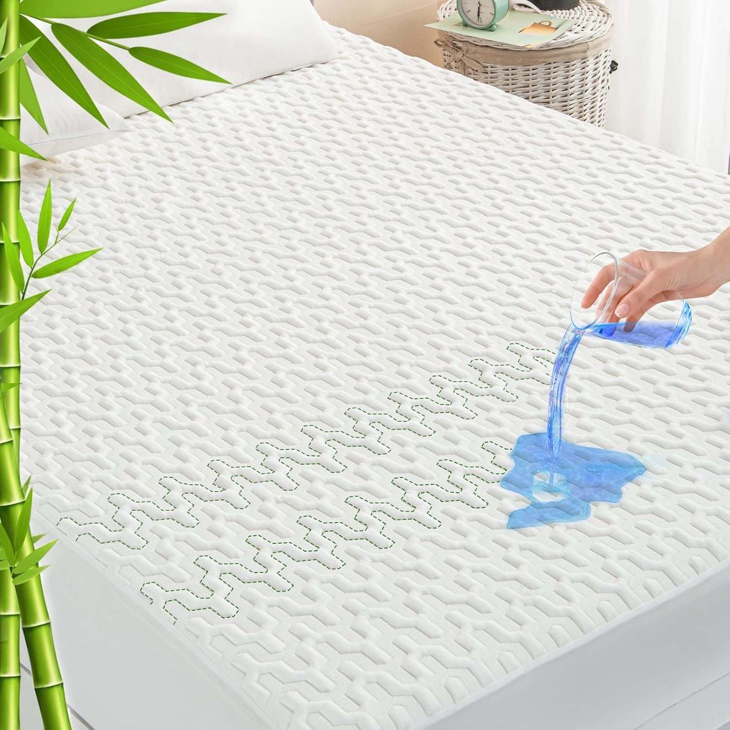GRT Waterproof Rayon Bamboo Mattress Protector Full Size - 3D Air Fiber Mattress...