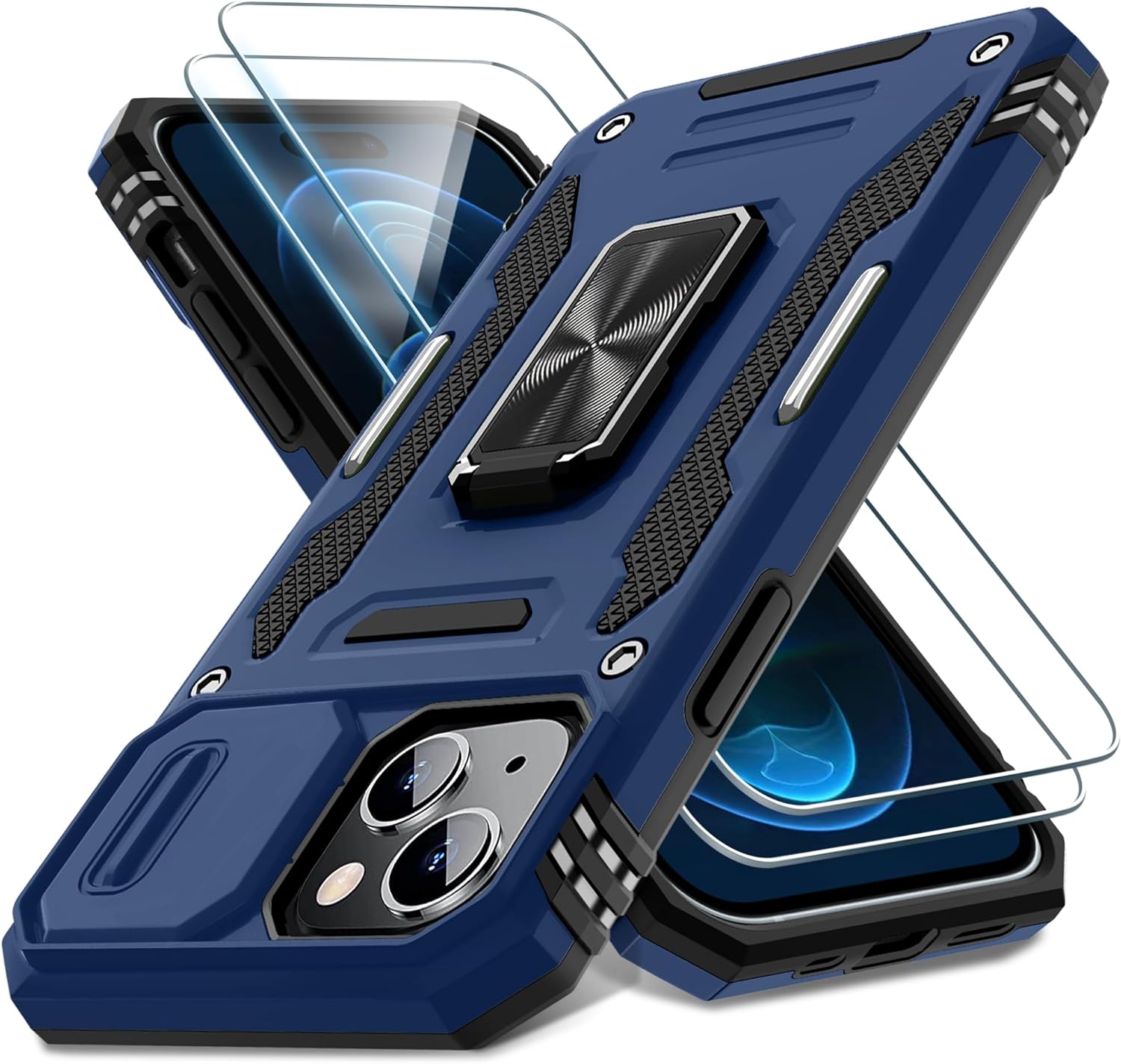 DEERLAMN for iPhone 15 Case with Slide Camera Cover + Screen Protector (2 Packs)...