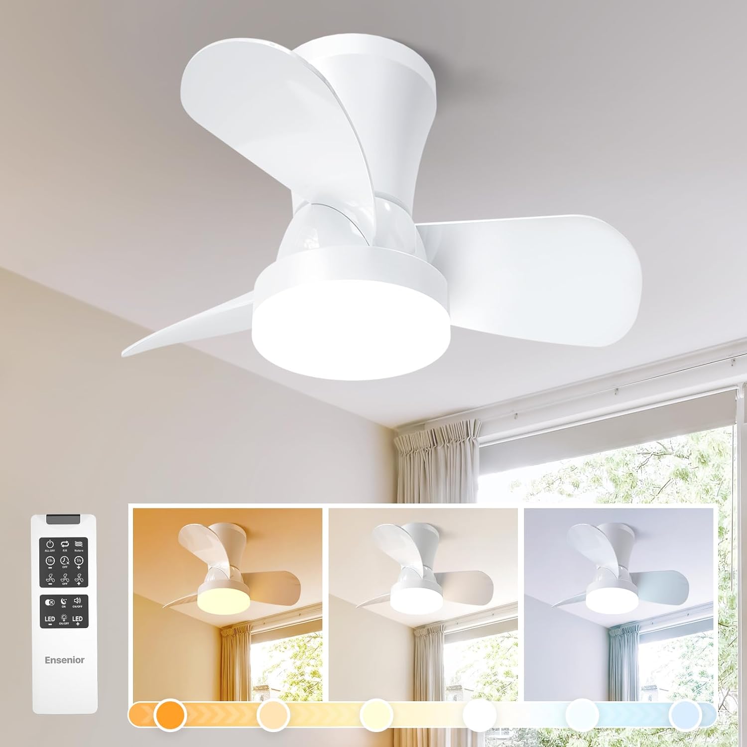 Ensenior 22 Inch Small Ceiling Fan with Lights and Remote, Ceiling Fan with Ligh...