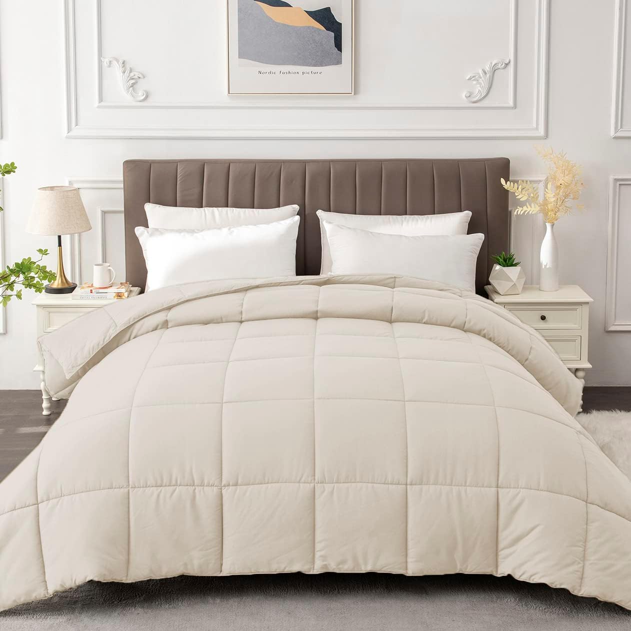 California King Comforter Duvet Insert - All Season Beige Comforters Cal King si...