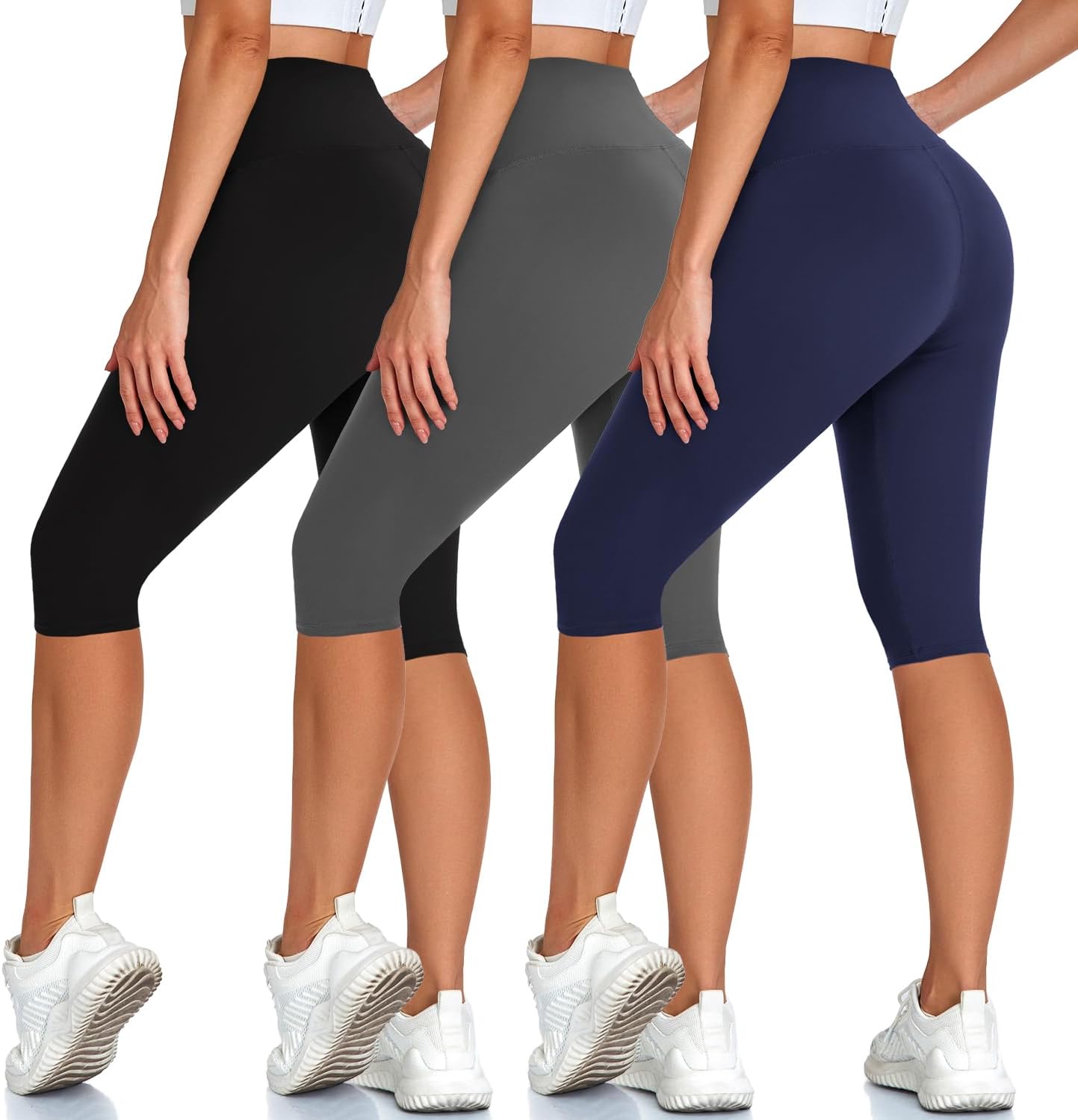 Hi Clasmix 3 Pack Women's Knee Length Leggings-Hig...