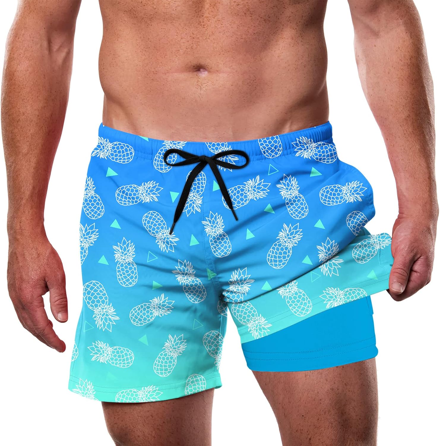 Cozople Mens Swim Trunks with Compression Liner 5.5" Inseam Quick Dry Bathing Su...