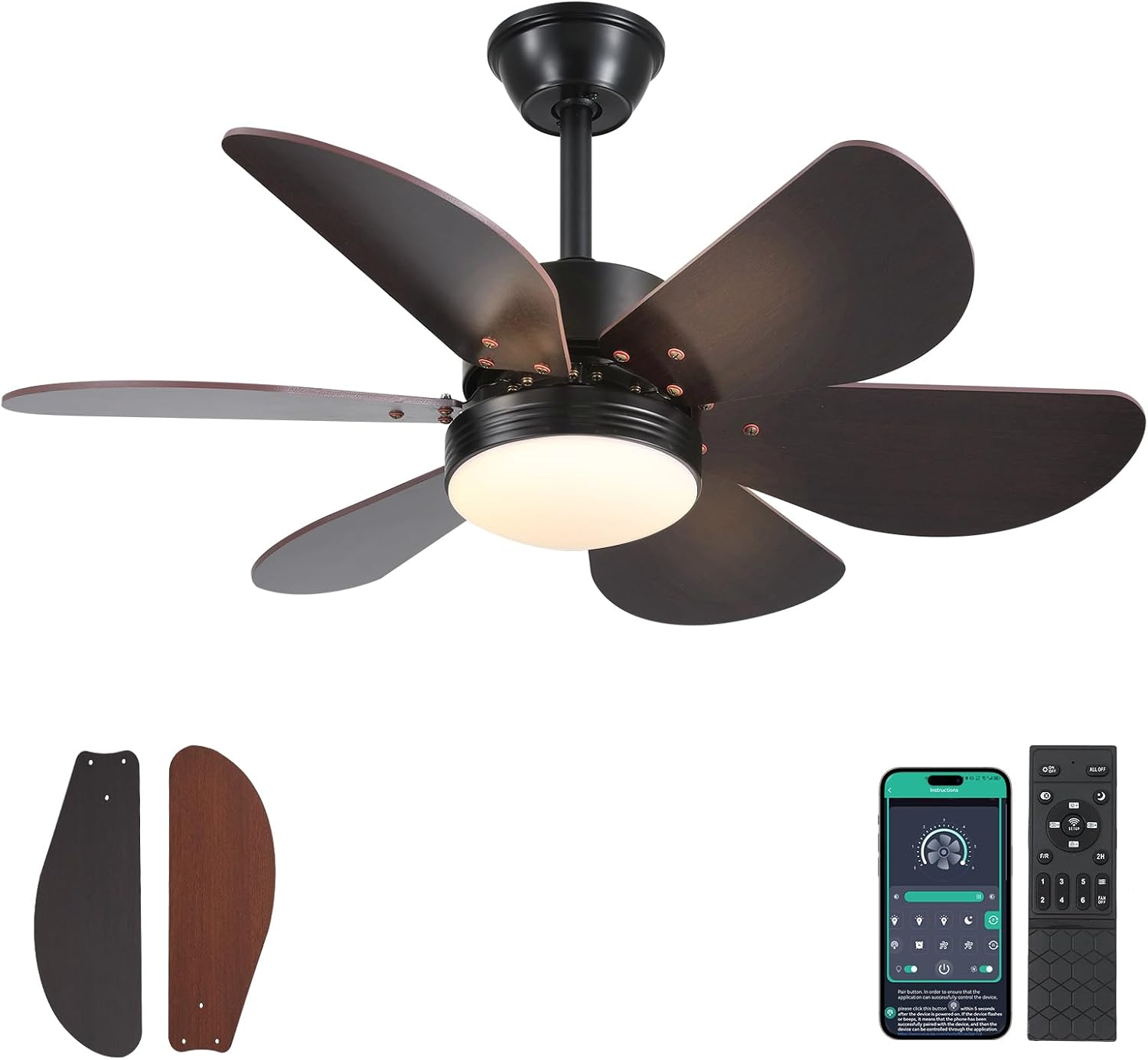 Ceiling Fans with Lights and Remote,36" Black Outdoor Ceiling Fans with 6 Revers...
