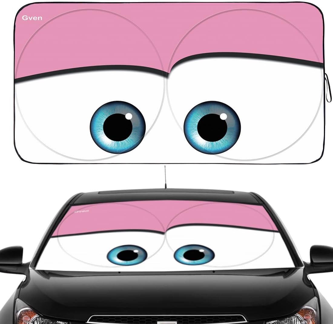 Gven Windshield Sun Shade, 2024 Car Sun Shade for Front Windshield Funny Car Eye...