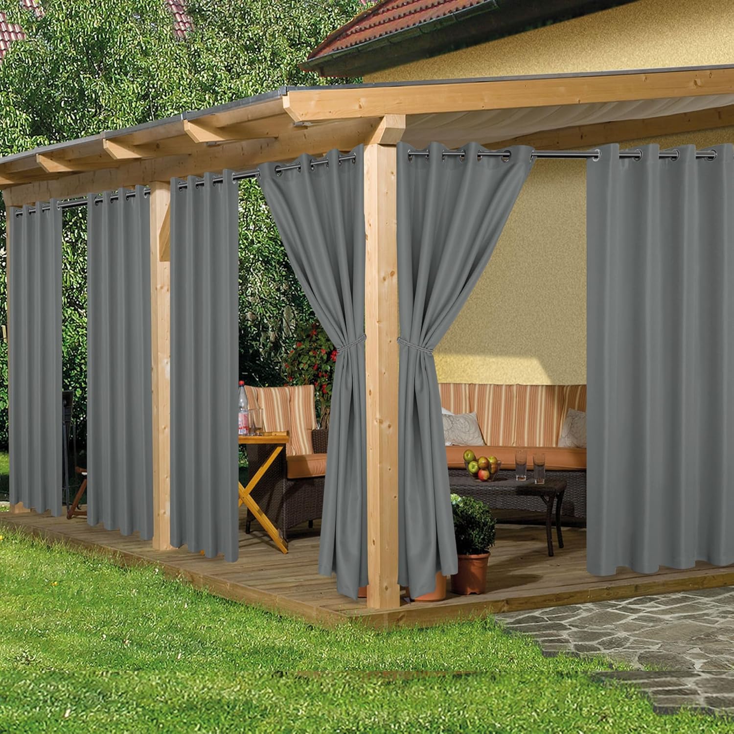 Outdoor Curtains for Patio Waterproof, 8 Panels - 54x84 Inches - Weatherproof Pr...