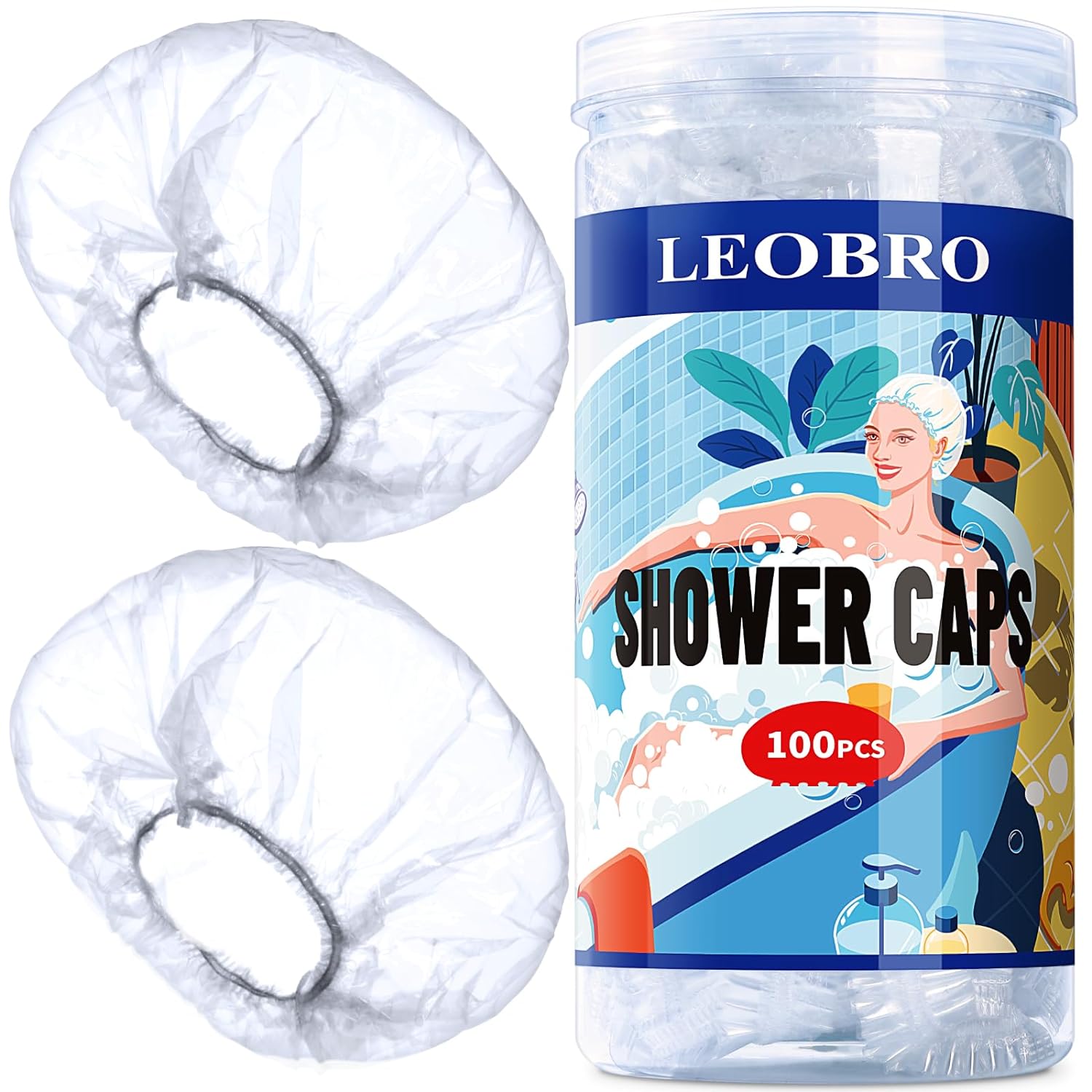 LEOBRO Shower Cap, Large Disposable Shower Caps, 1...