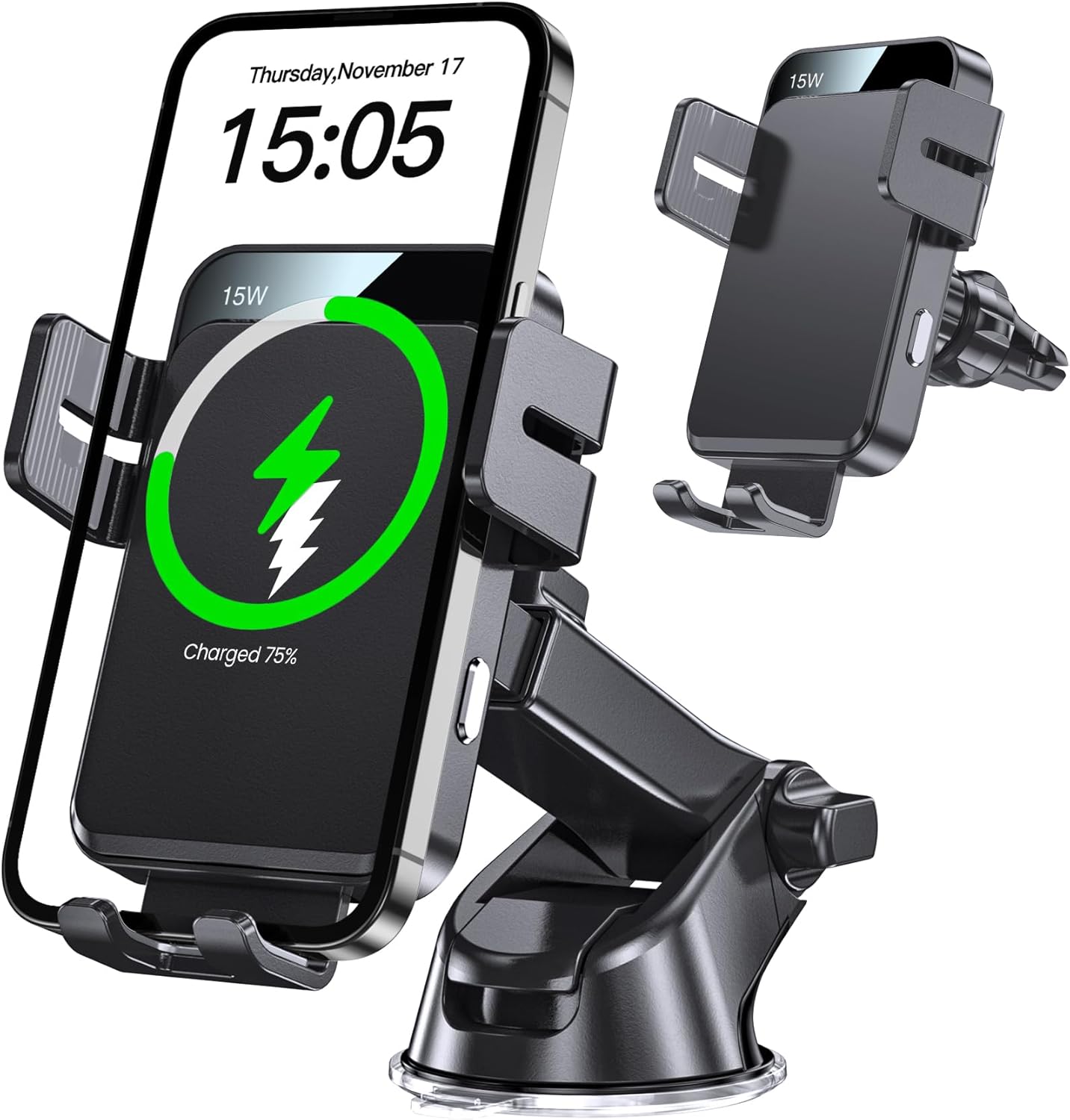 Wireless Car Charger, MOKPR 3 in1 Long arm Car Mount, 15W Auto Clamping Car Char...