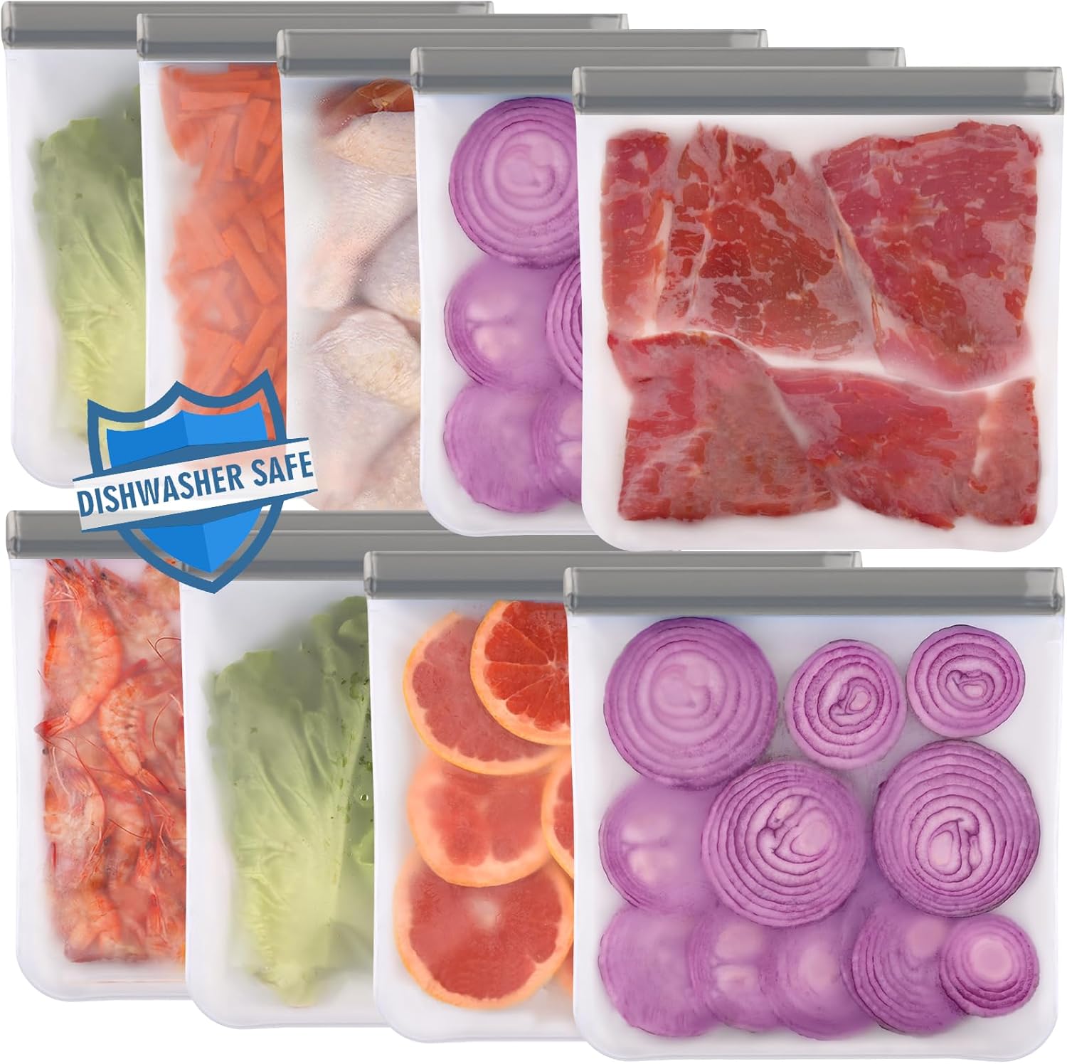 Lerine 9 Pack Reusable Gallon Freezer Bags Dishwasher Safe, BPA Free Reusable fr...