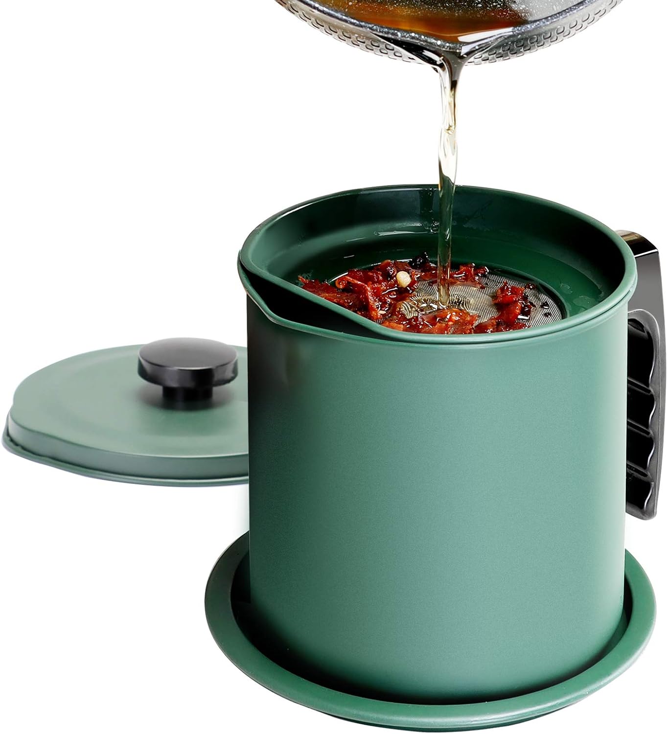 Bacon Grease Container Oil Keeper, Iron Cooking Oil Can with Removable Fine Mesh...