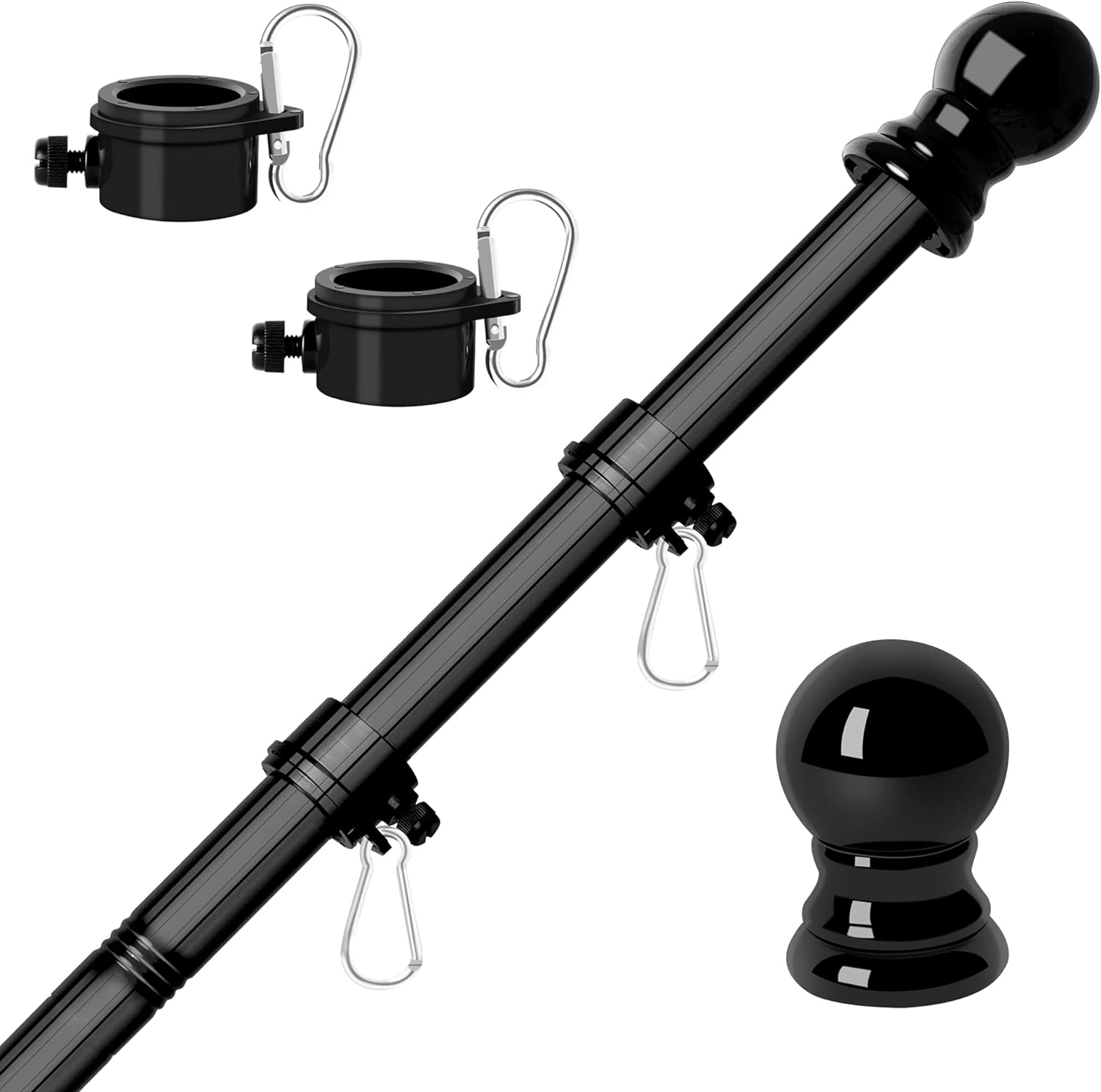Flag Poles for Outside House 5 ft Stainless Steel Metal Black Flag Pole kit Tang...