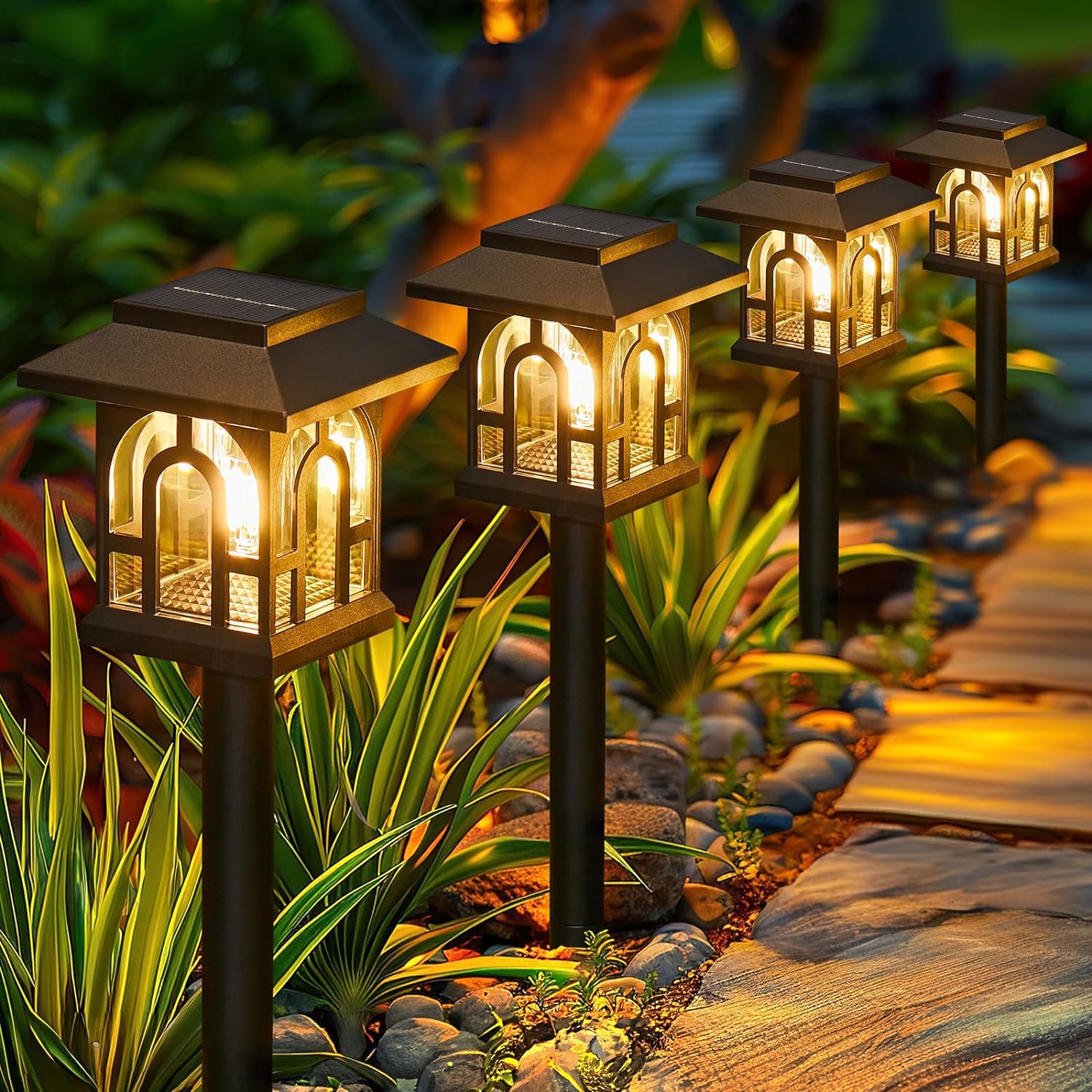 LETMY Solar Pathway Lights Outdoor, 10 Pack Retro Solar Landscape Path Yard Ligh...