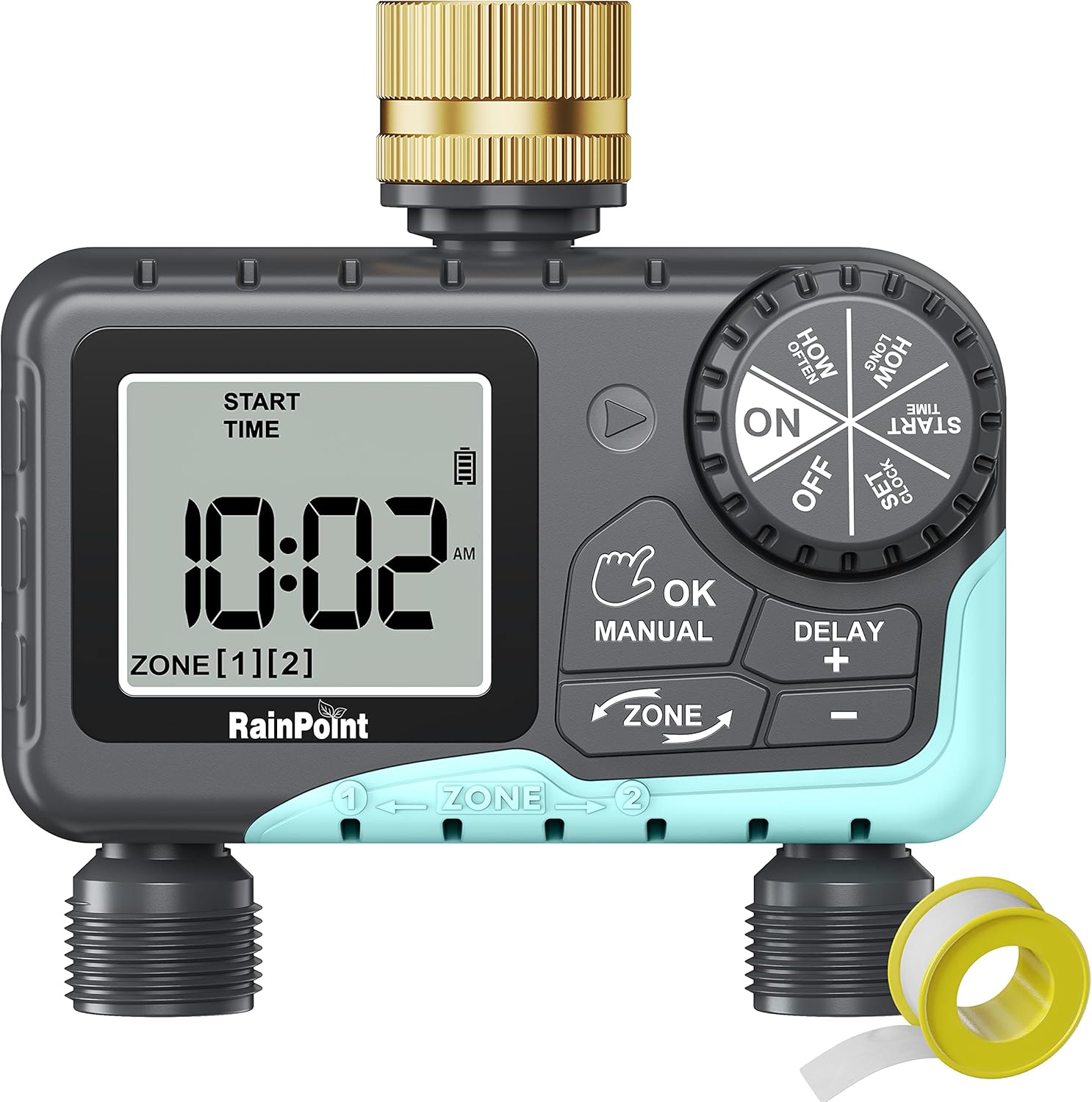 RAINPOINT Sprinkler Timer 2 Outlet, Water Timer for Garden Hose, Drip Irrigation...