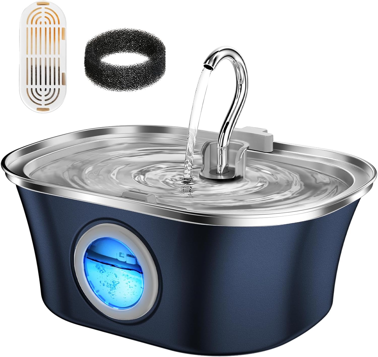 Cat Water Fountain with Water Level Window, HICC PULE 108oz/3.2L Stainless Steel...
