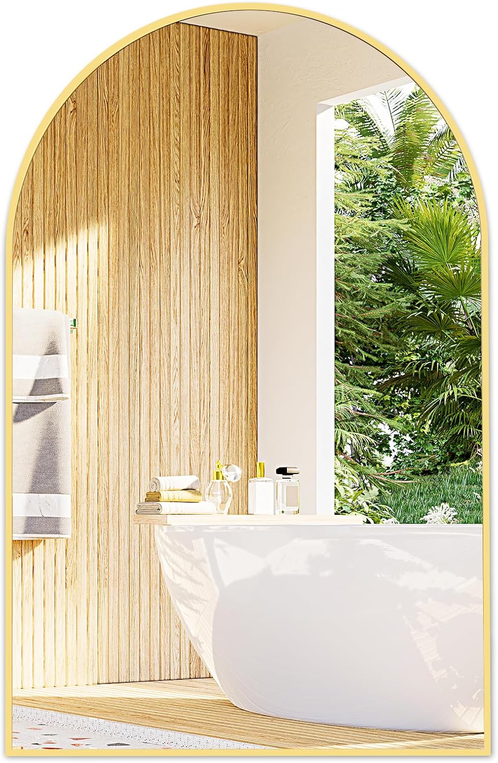 Fabuday Large Gold Arch Wall Mirror 24x36 - Arched Vanity Mirrors for Bathroom O...