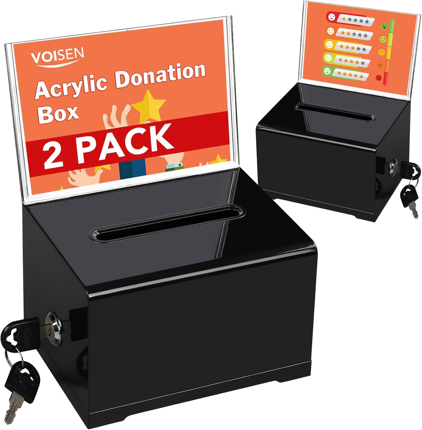 Acrylic Donation Box with Lock, Black Ballot Box with Sign Holder, 2 Pack Sugges...