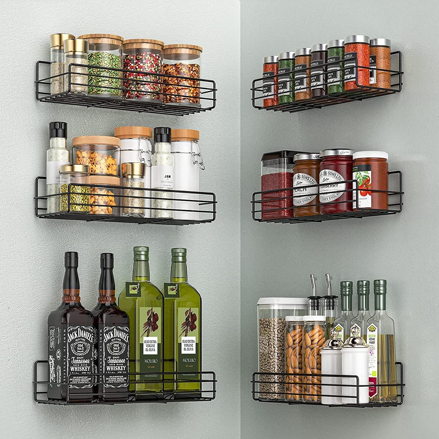 Moforoco Spice Rack Organizer Wall Mount (6Pack), Hanging Black Spice Pantry Org...