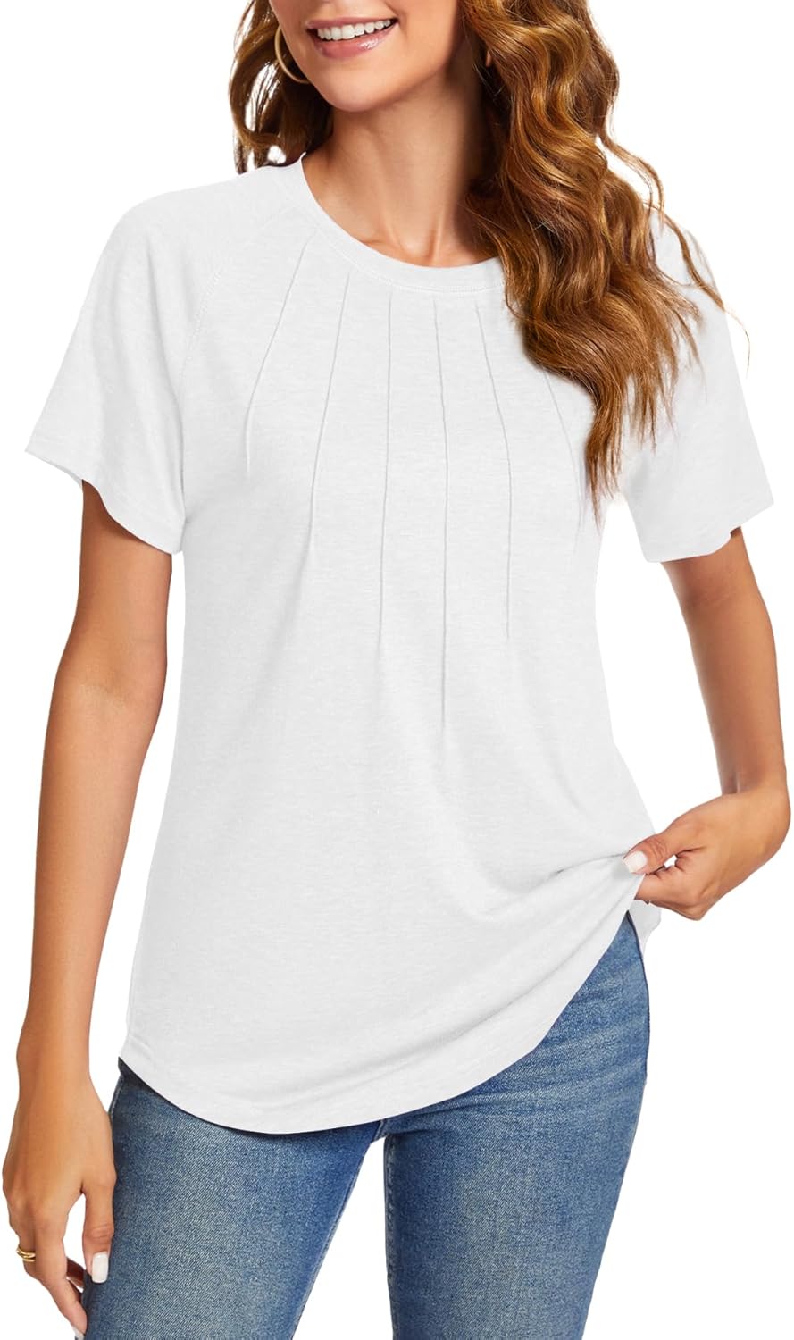 YSYOKOW Womens Summer Tops Casual Short Sleeve Shirts Dressy Blouses Trendy Plea...