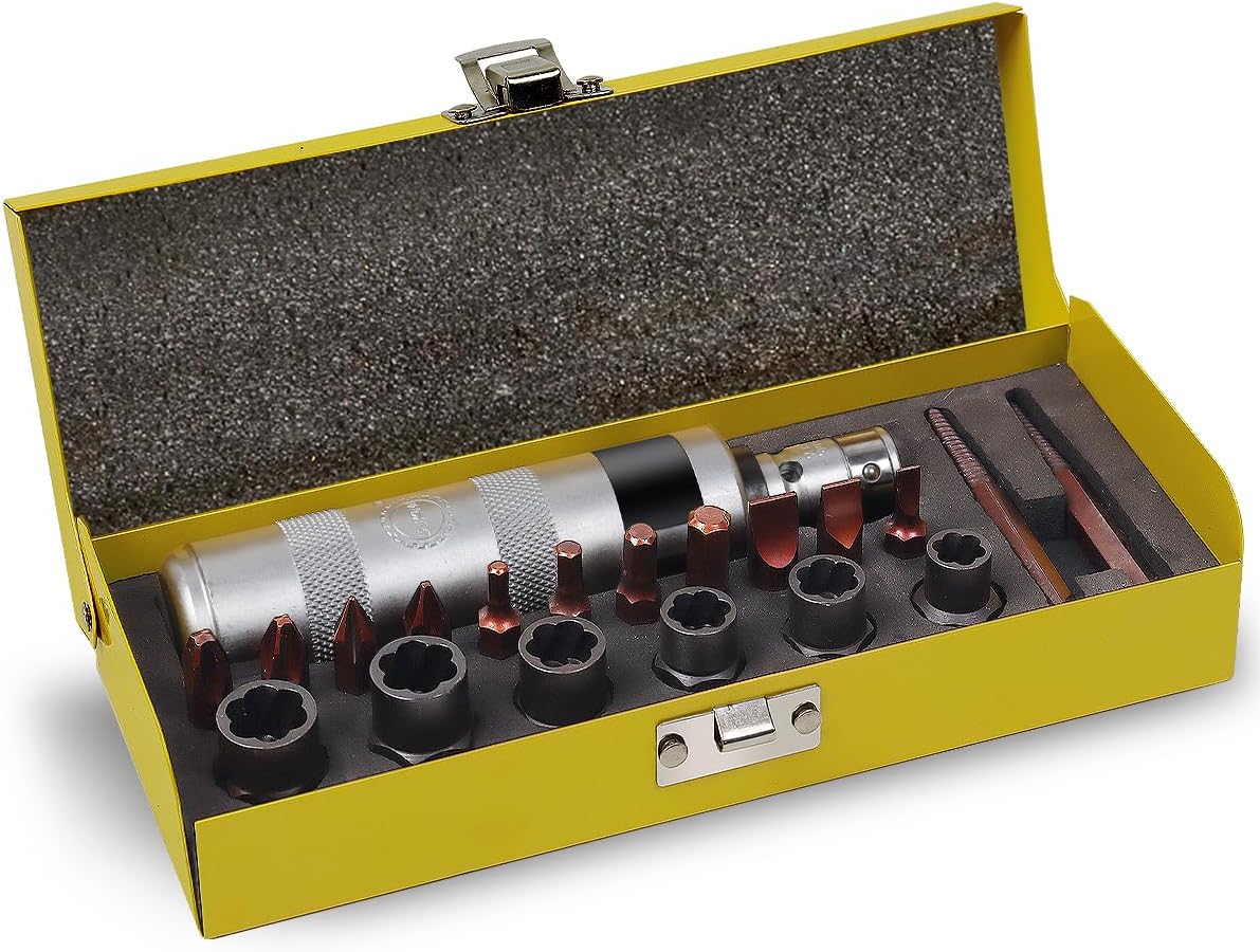 AKM 3/8" Hand Manual Reversible Impact Driver Master Screw and Bolt Extractor Se...