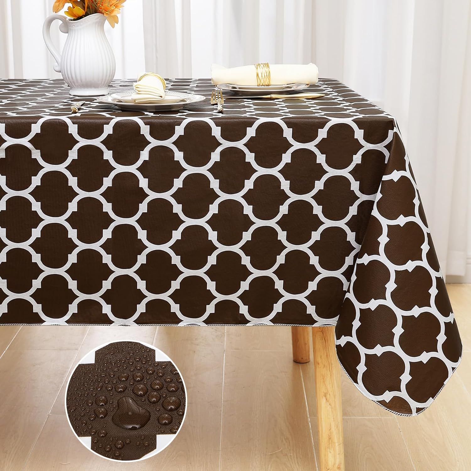 smiry Rectangle Table Cloth Cover, Waterproof Vinyl Tablecloth with Flannel Back...