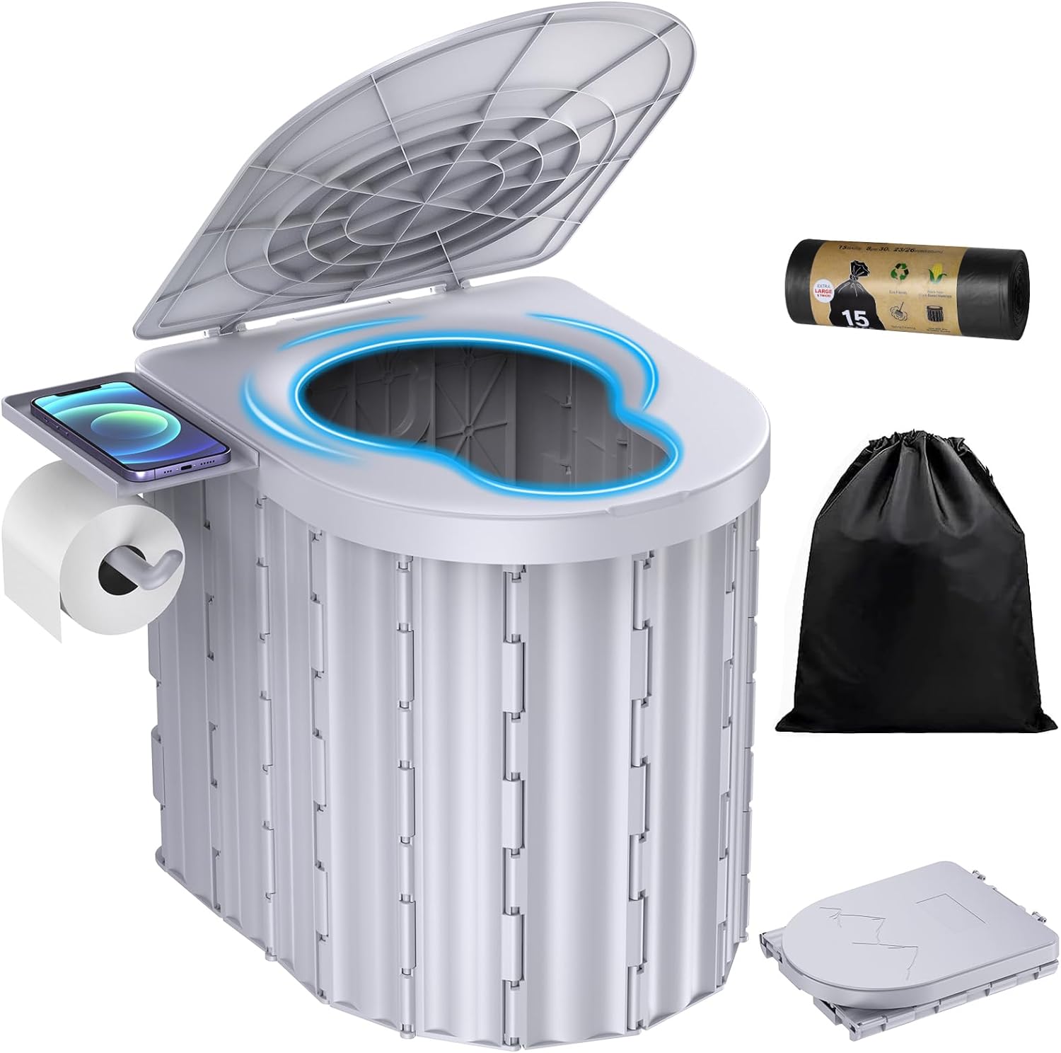 Portable Toilet, Upgraded 12-inch Toilet Seat, Folding Toilet With Removable Pap...