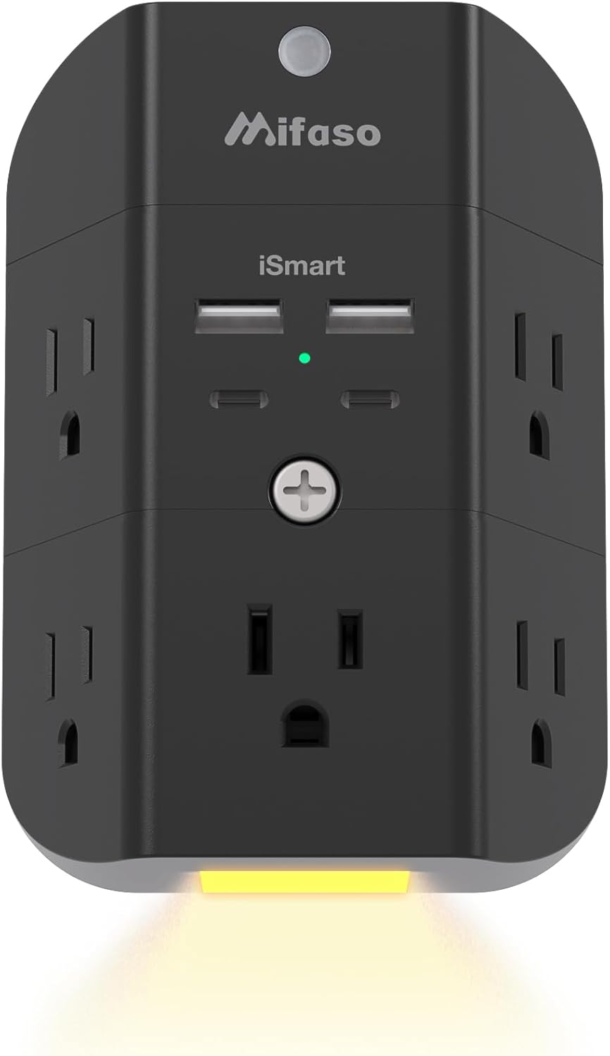 Surge Protector Outlet Extender with Night Light, 5-Outlet Splitter and 4 USB Po...