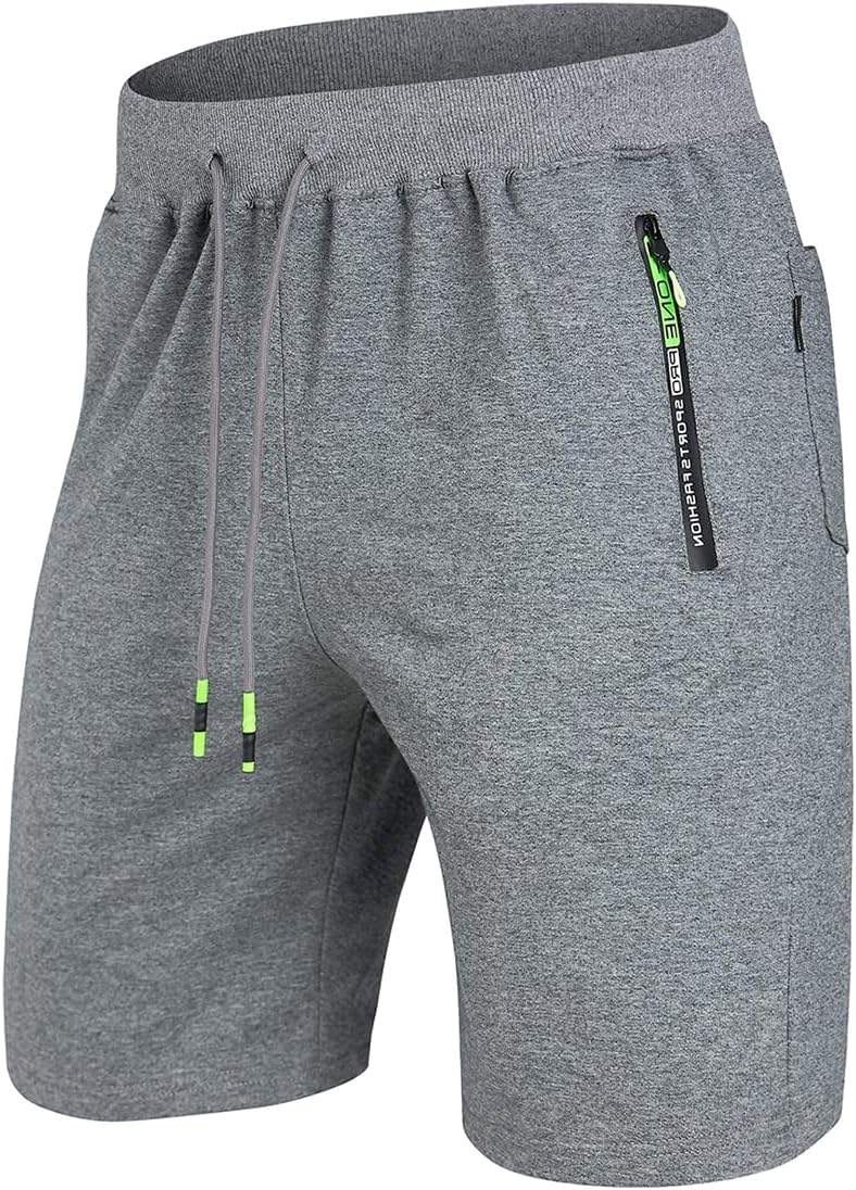 Tansozer Mens Casual Sports Shorts with Elastic Waist Zipper Pockets S Grey